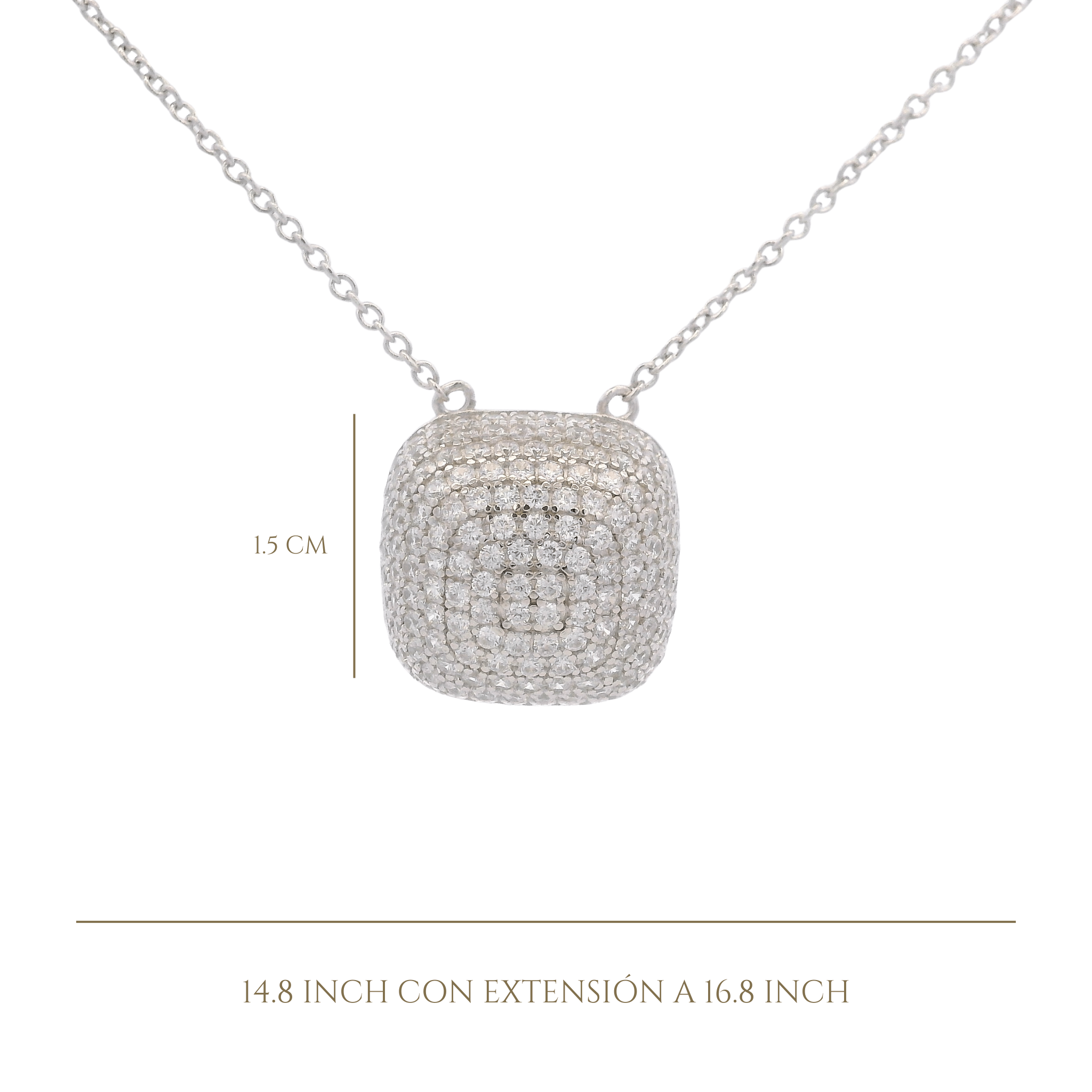 925SL SQUARE DOME PAVE CZ NECKLACE - C'SANTOS