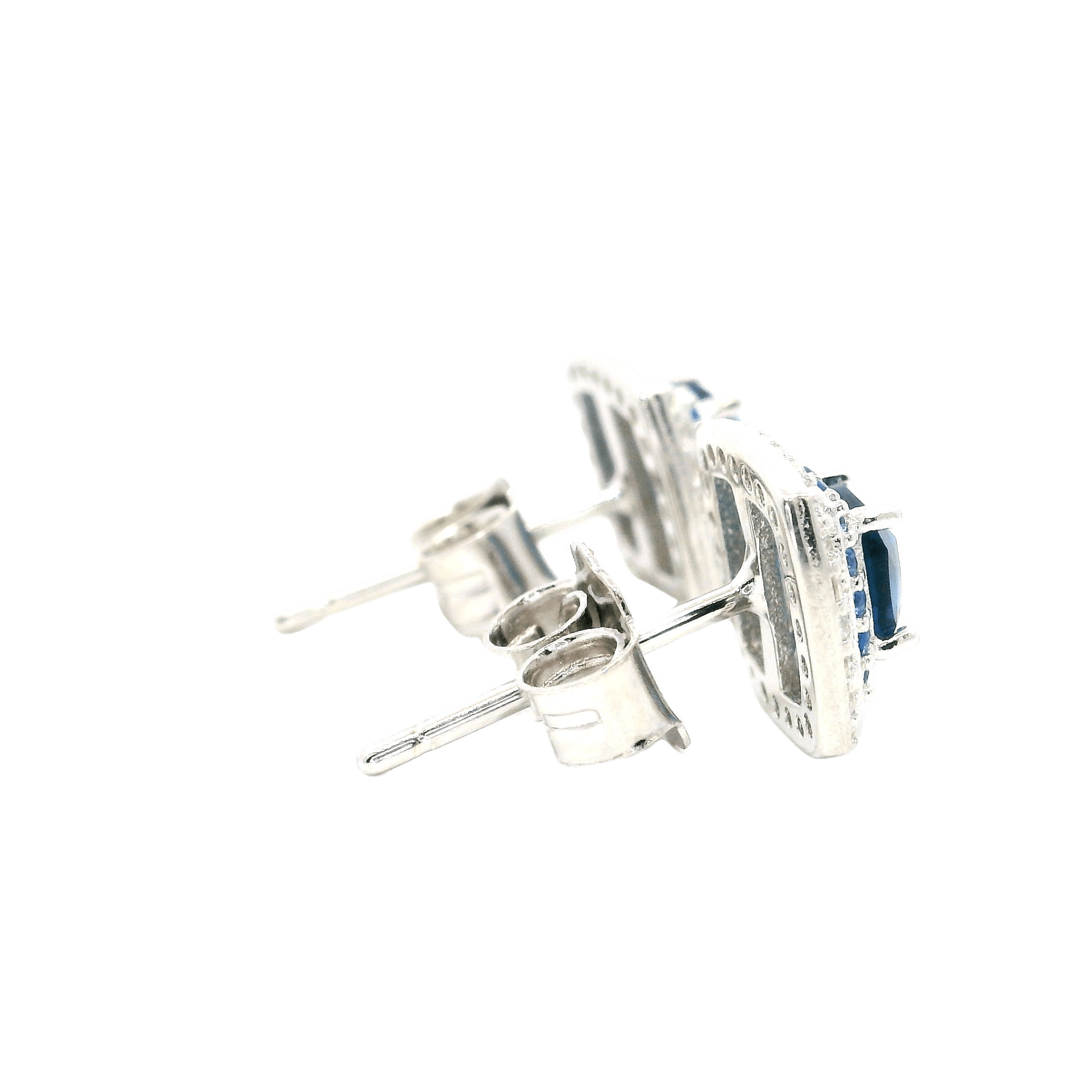 925SL SQUARE HALO CZ BLUE STUD EARRINGS - C'SANTOS