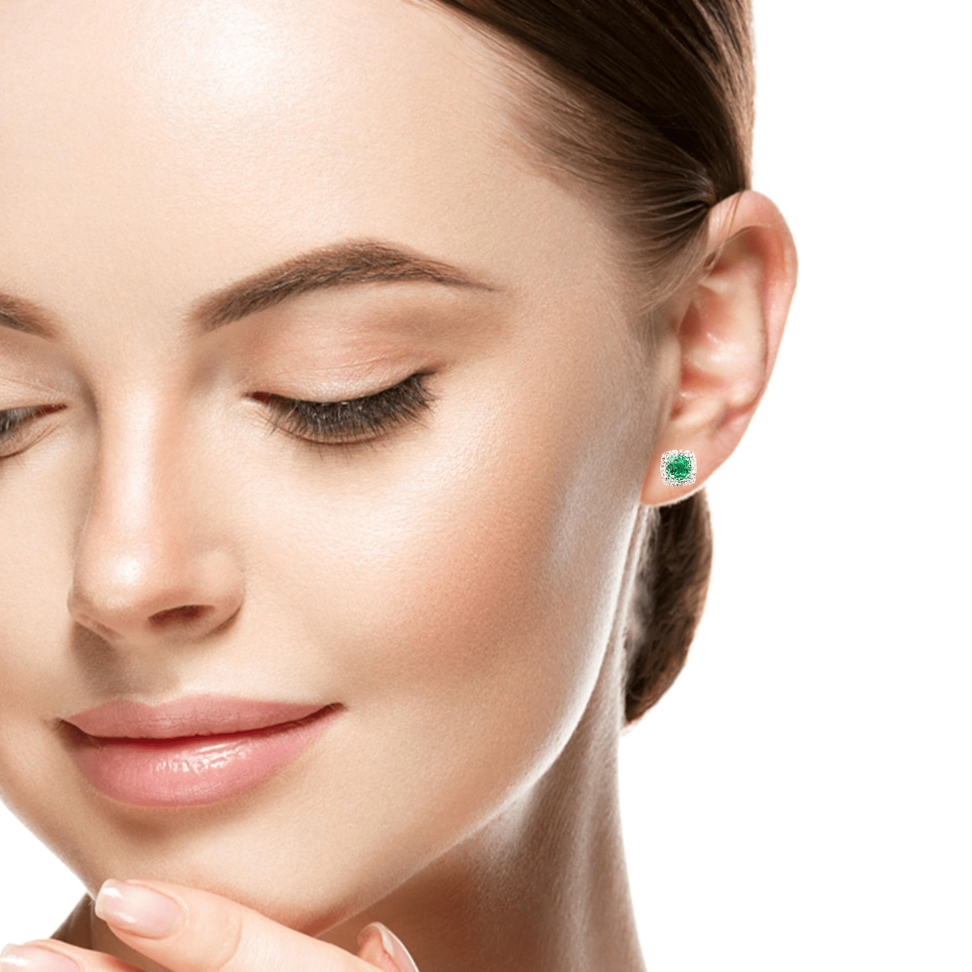 925SL SQUARE HALO CZ GREEN STUD EARRINGS - C'SANTOS