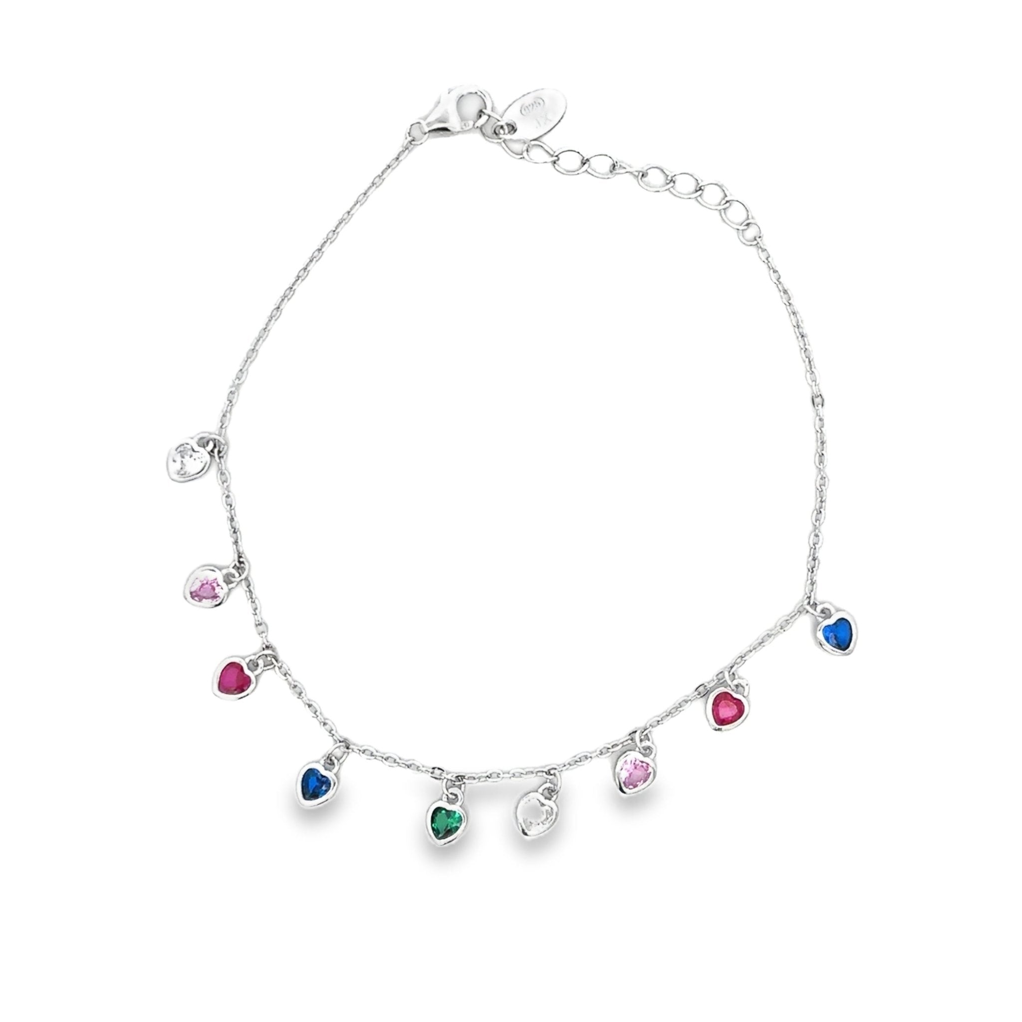925SL STATION MINI HEART MULTICOLOR CZ BRACELET - C'SANTOS