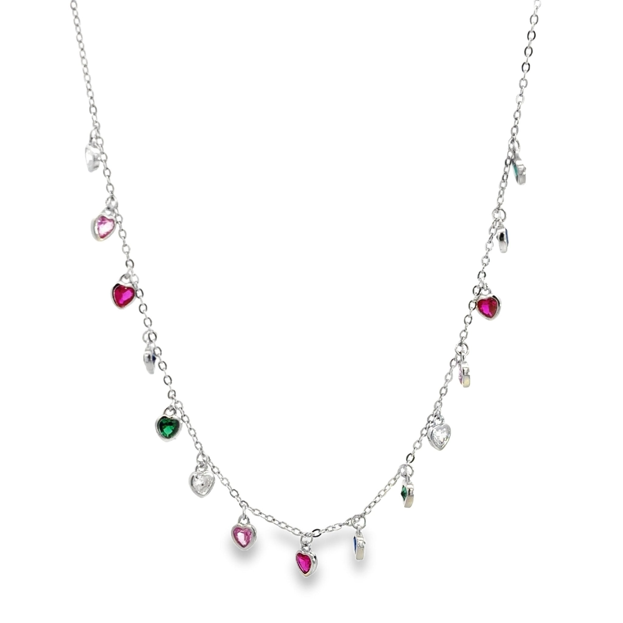 925SL STATION MINI HEART MULTICOLOR CZ NECKLACE - C'SANTOS