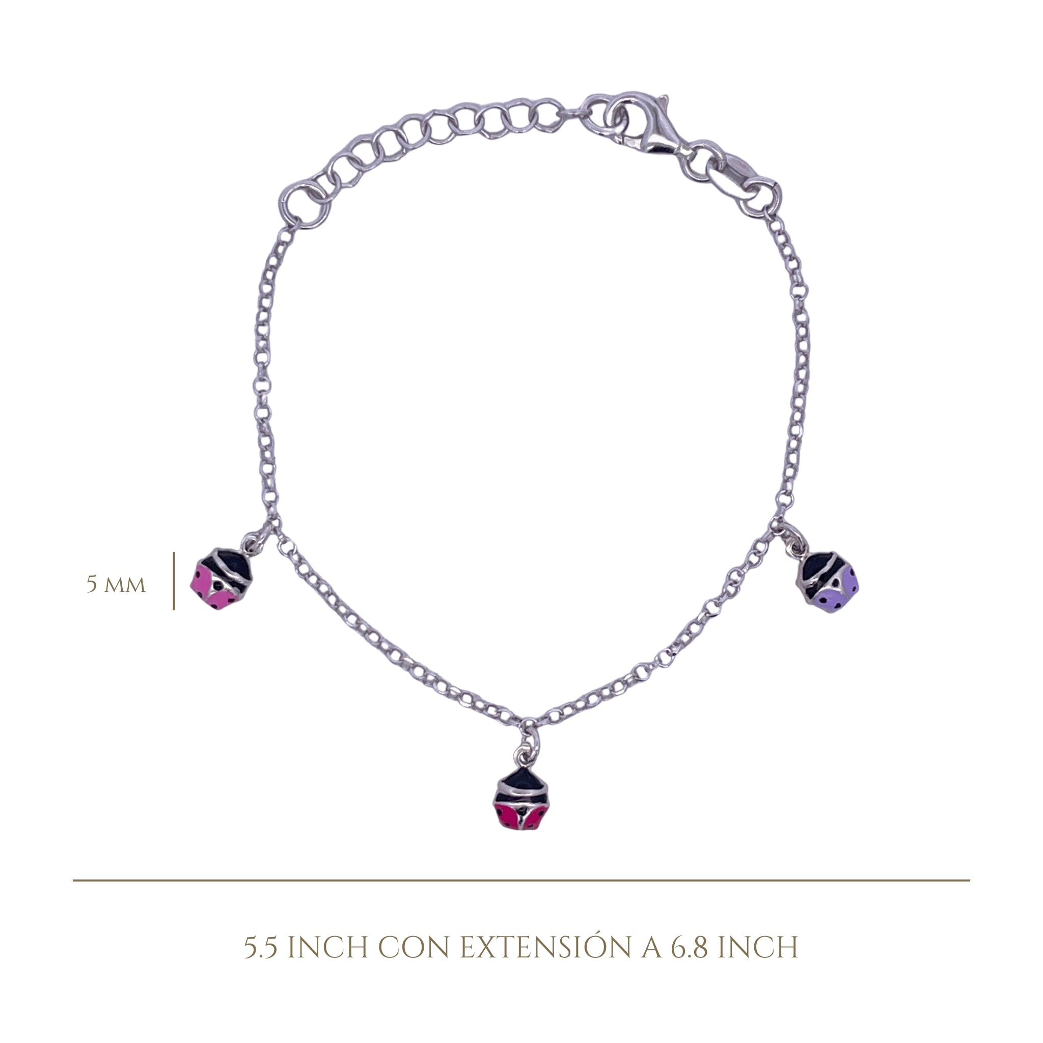 925SL STATION MINI LADYBUG MULTICOLOR ENAMEL BRACELET - C'SANTOS