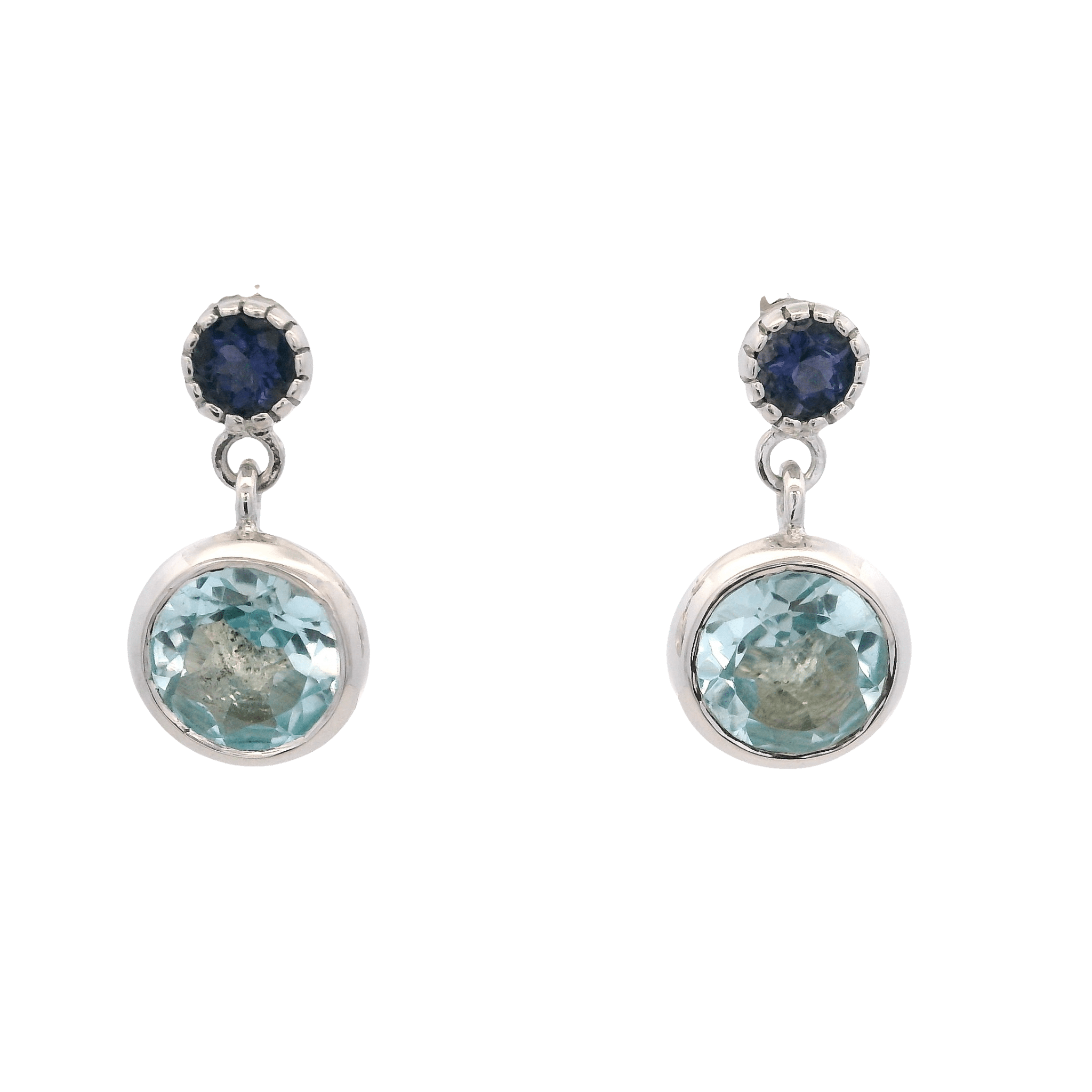 925SL STUD IOLITE AND BEZEL DOME TOPAZ BLUE EARRINGS - C'SANTOS