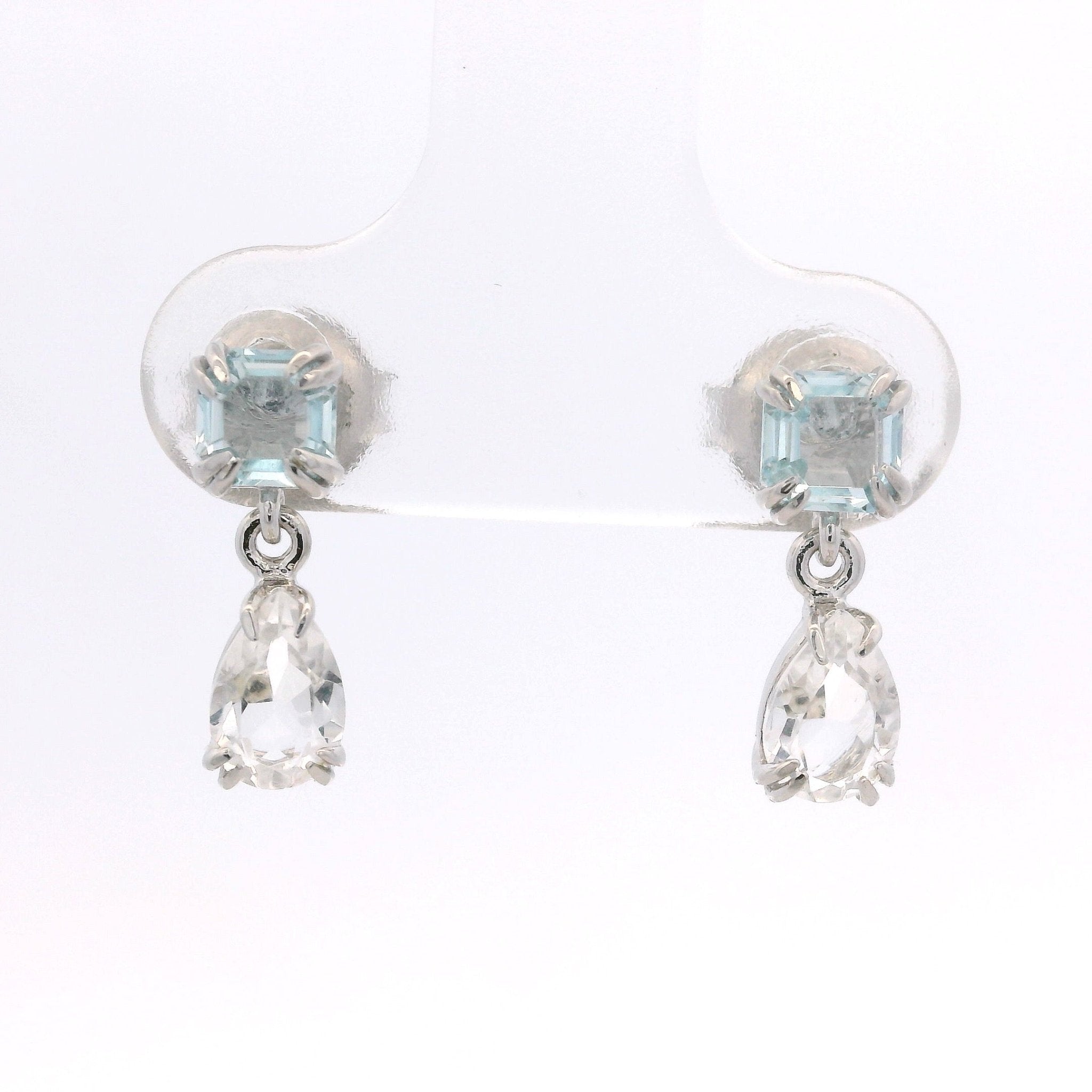 925SL STUD TOPAZ BLUE DROP ROCK CRYSTAL EARRINGS - C'SANTOS
