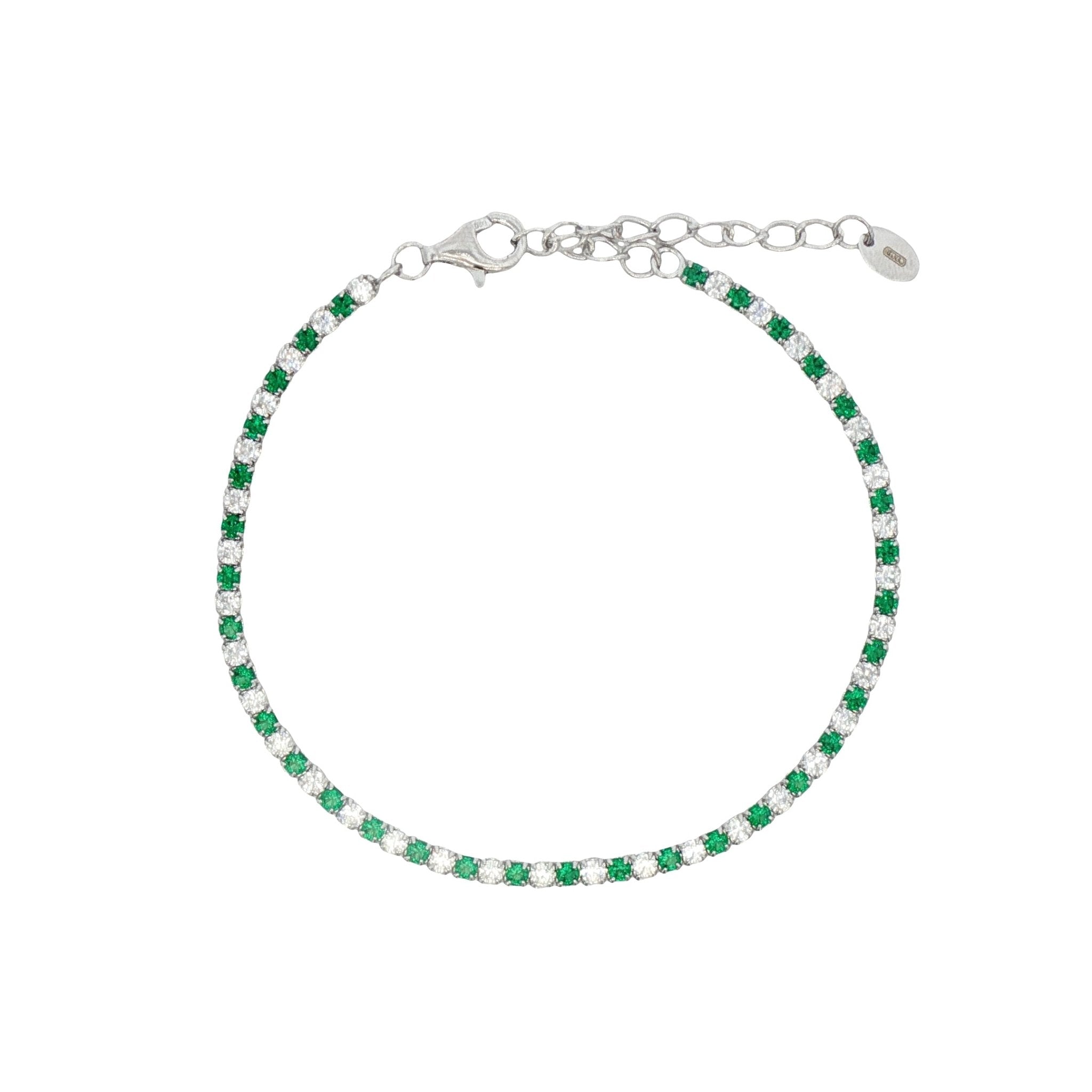 925SL TENNIS 1X1 WHITE AND GREEN CZ BRACELET - C'SANTOS