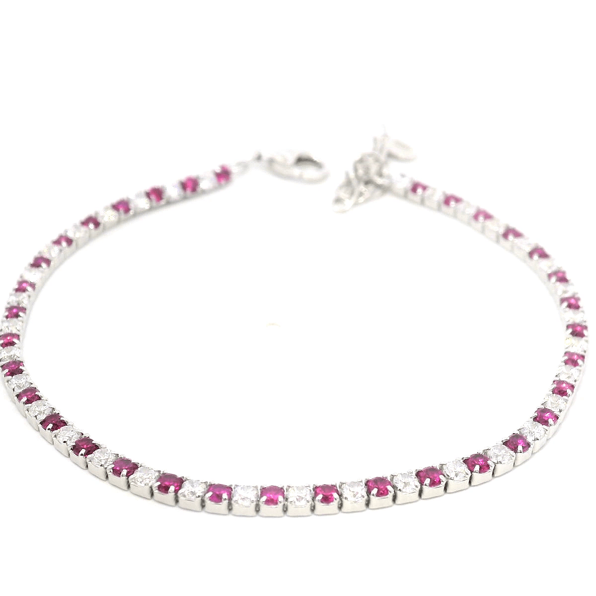 925SL TENNIS 1X1 WHITE AND PINK CZ BRACELET - C'SANTOS