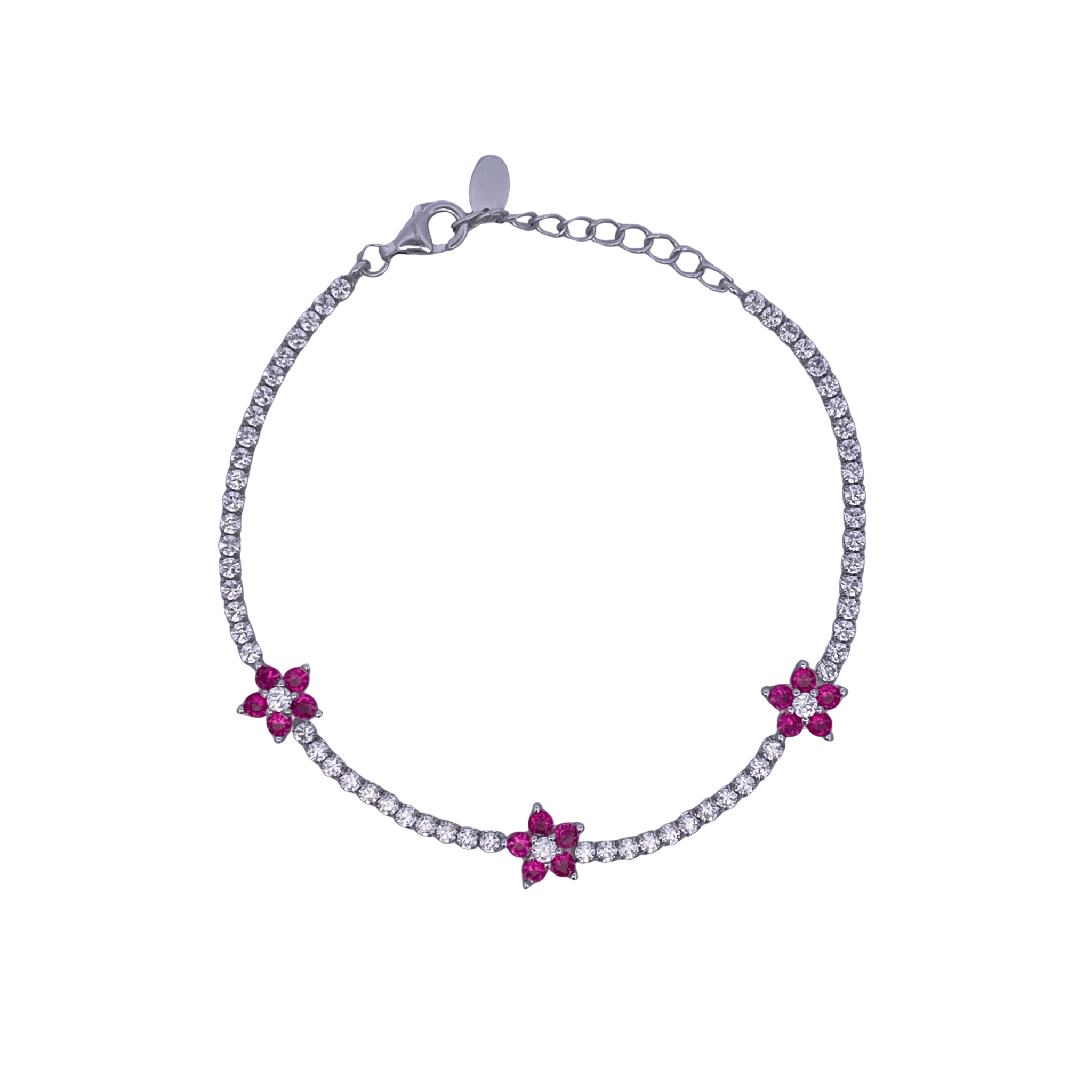 925SL TENNIS TRIPLE FLOWER CZ FUCHSIA BRACELET - C'SANTOS