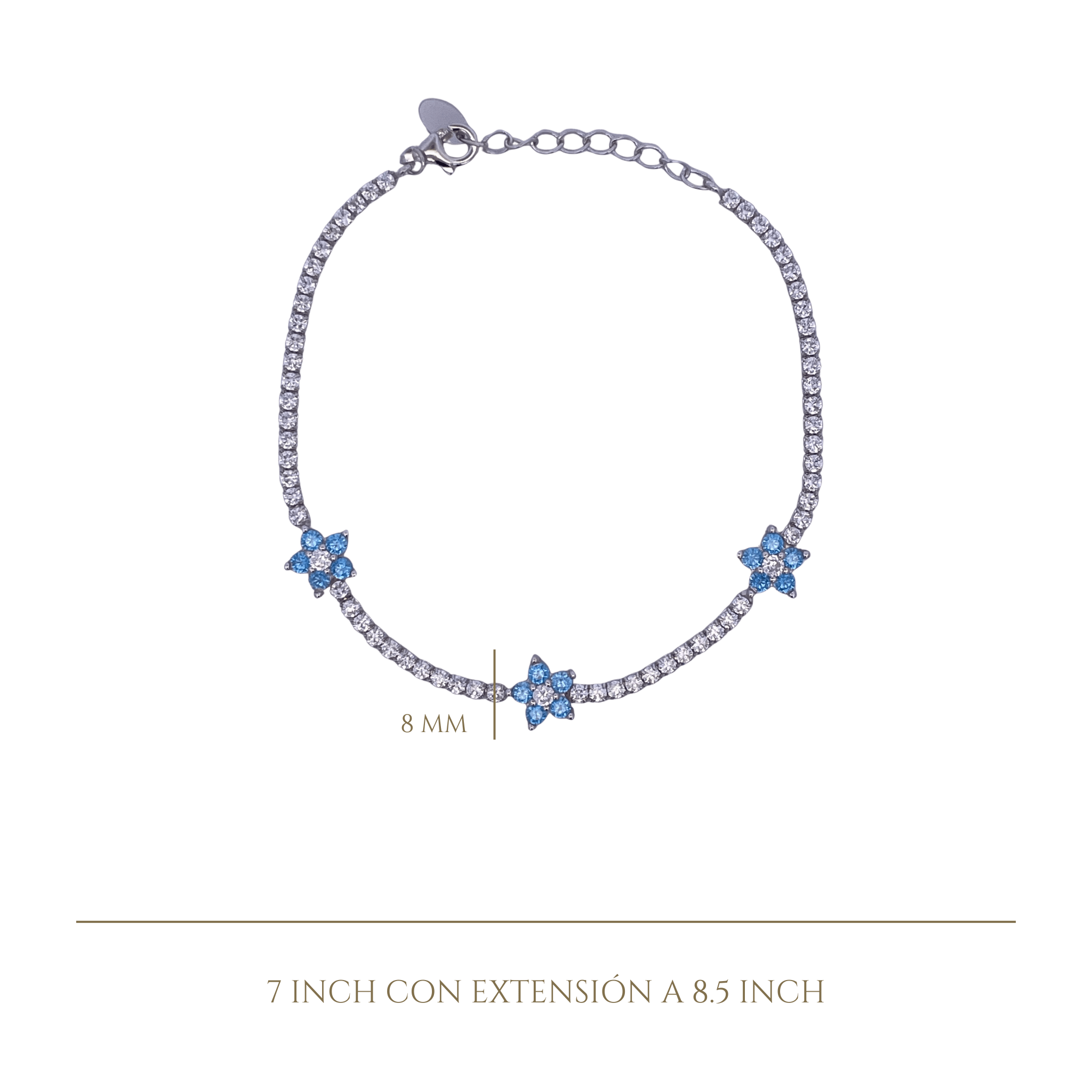 925SL TENNIS TRIPLE FLOWER CZ SKY BLUE BRACELET - C'SANTOS