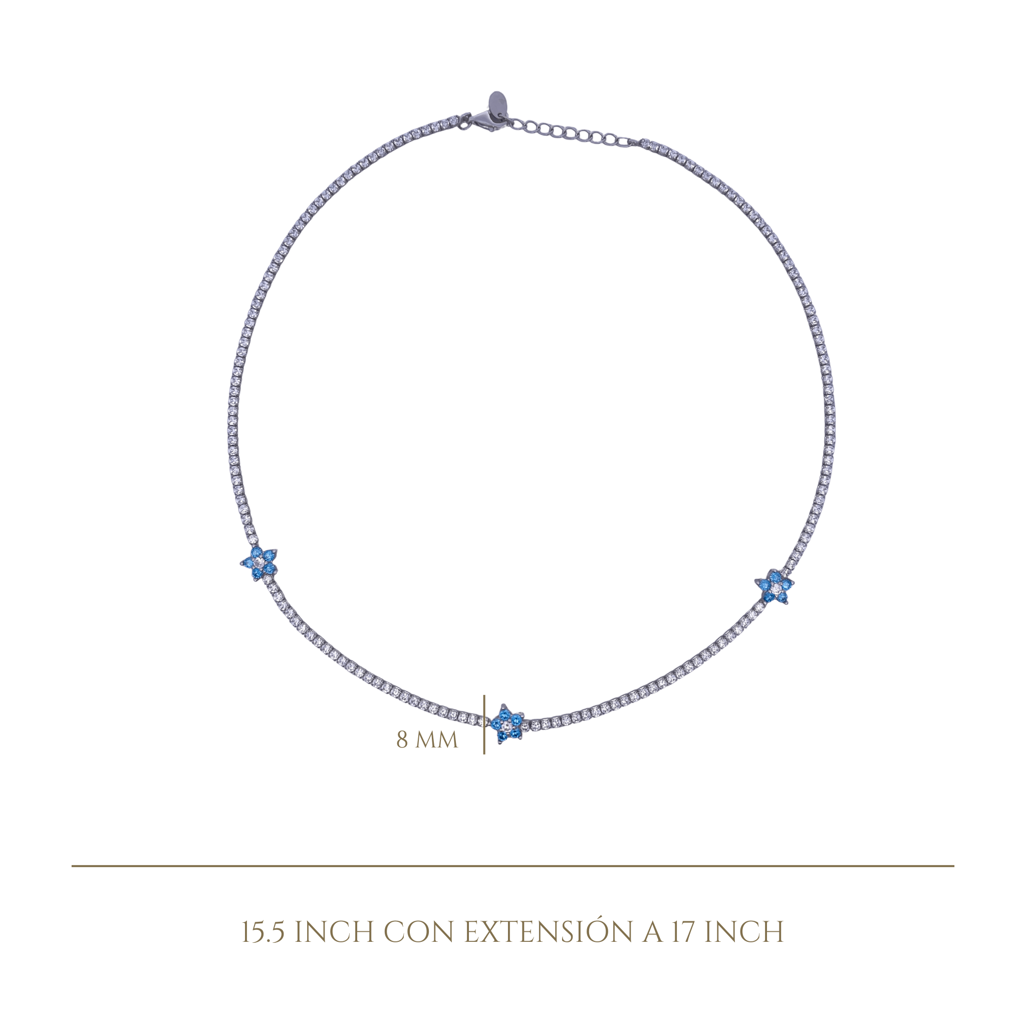 925SL TENNIS TRIPLE FLOWER CZ SKY BLUE NECKLACE - C'SANTOS