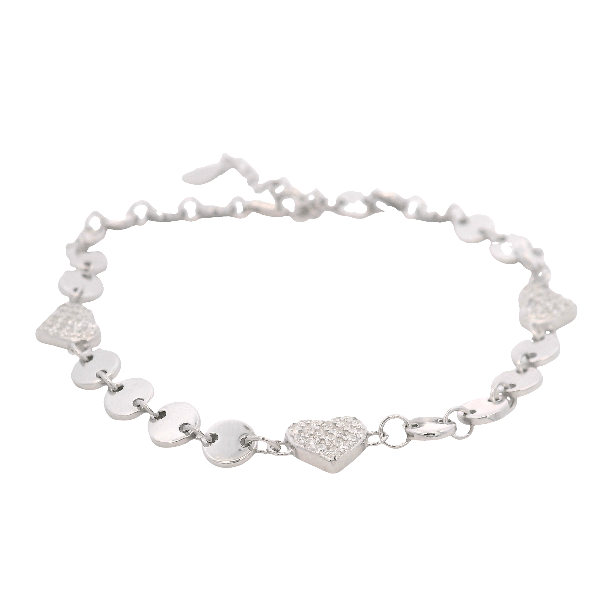 925SL TRIPLE HEART PAVE AND CIRCLE BRACELET - C'SANTOS