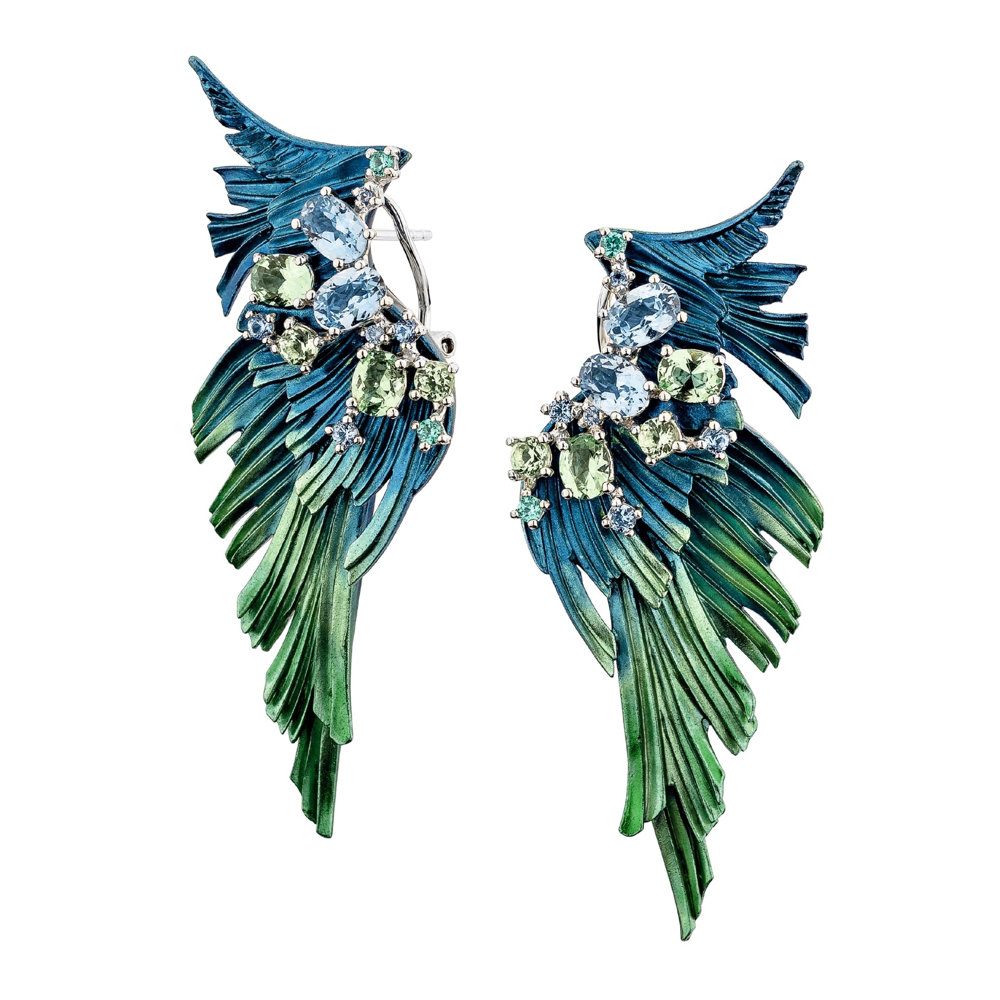 925SL WINGS ALUMINIUM BLUE GREEN AQUA BLUE BLUE TOPAZ SYN EARRINGS - C'SANTOS