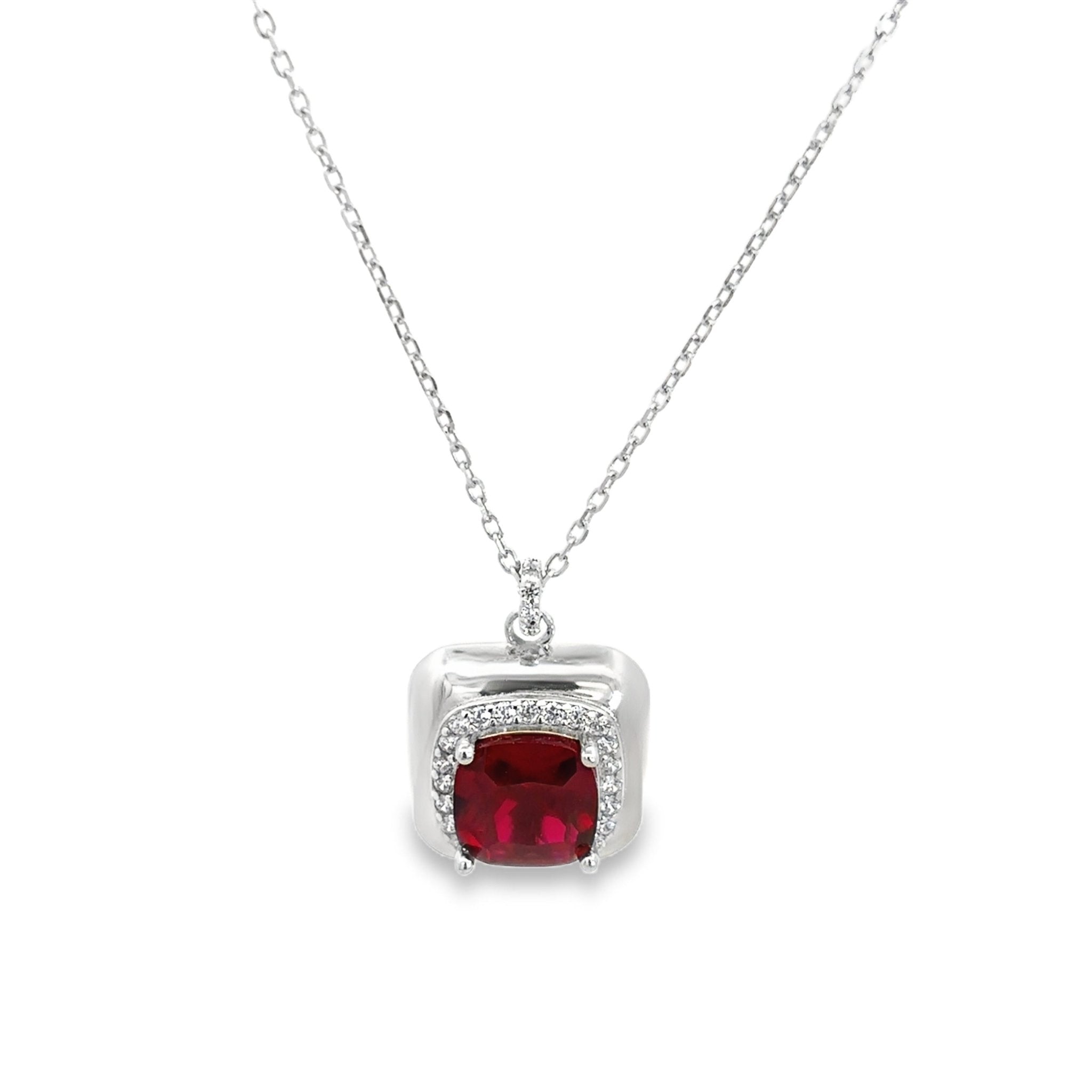 925SS BIG SQUARE RED CZ NECKLACE - C'SANTOS
