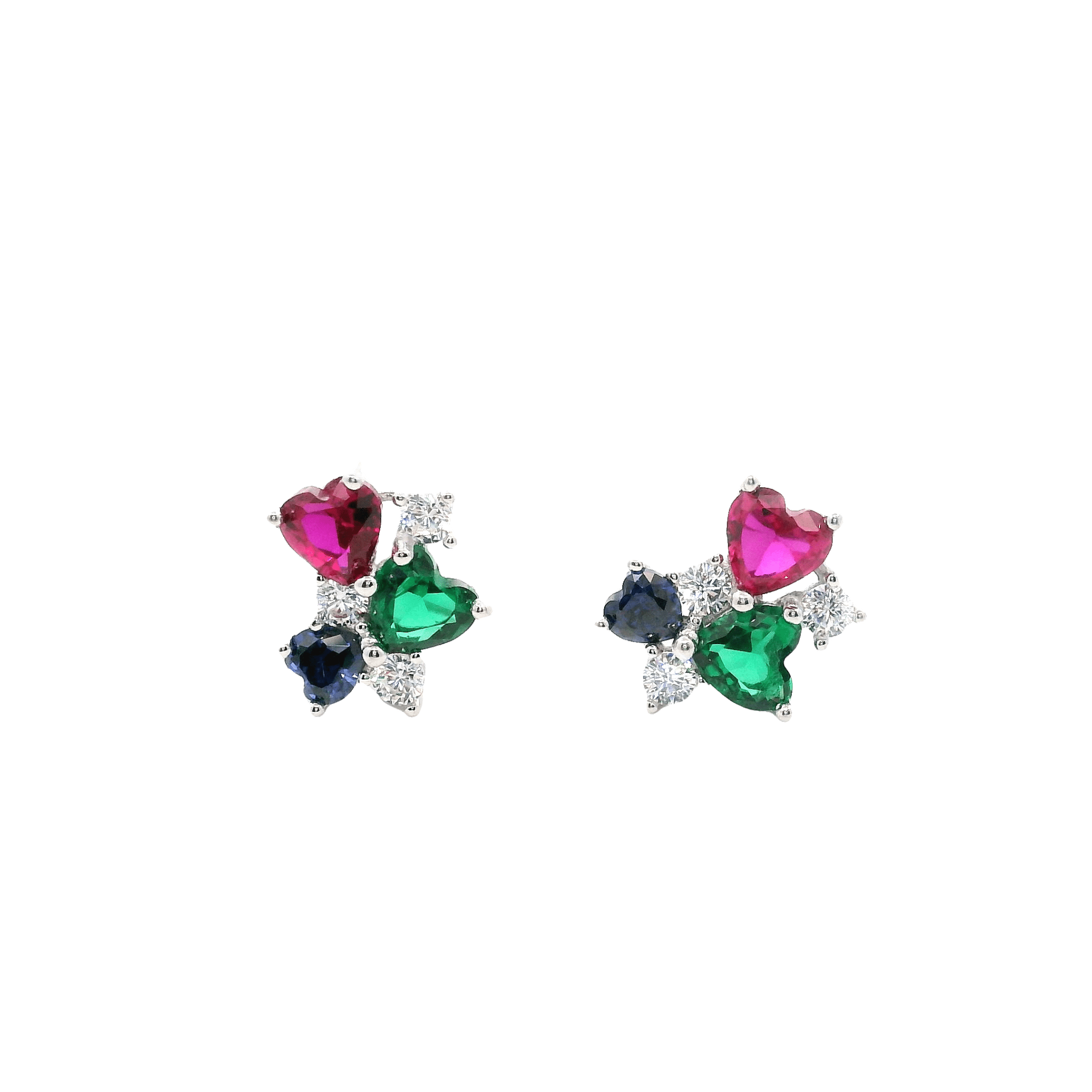 925SS CLUSTER 3 HEART MULTICOLOR CZ EARRINGS - C'SANTOS