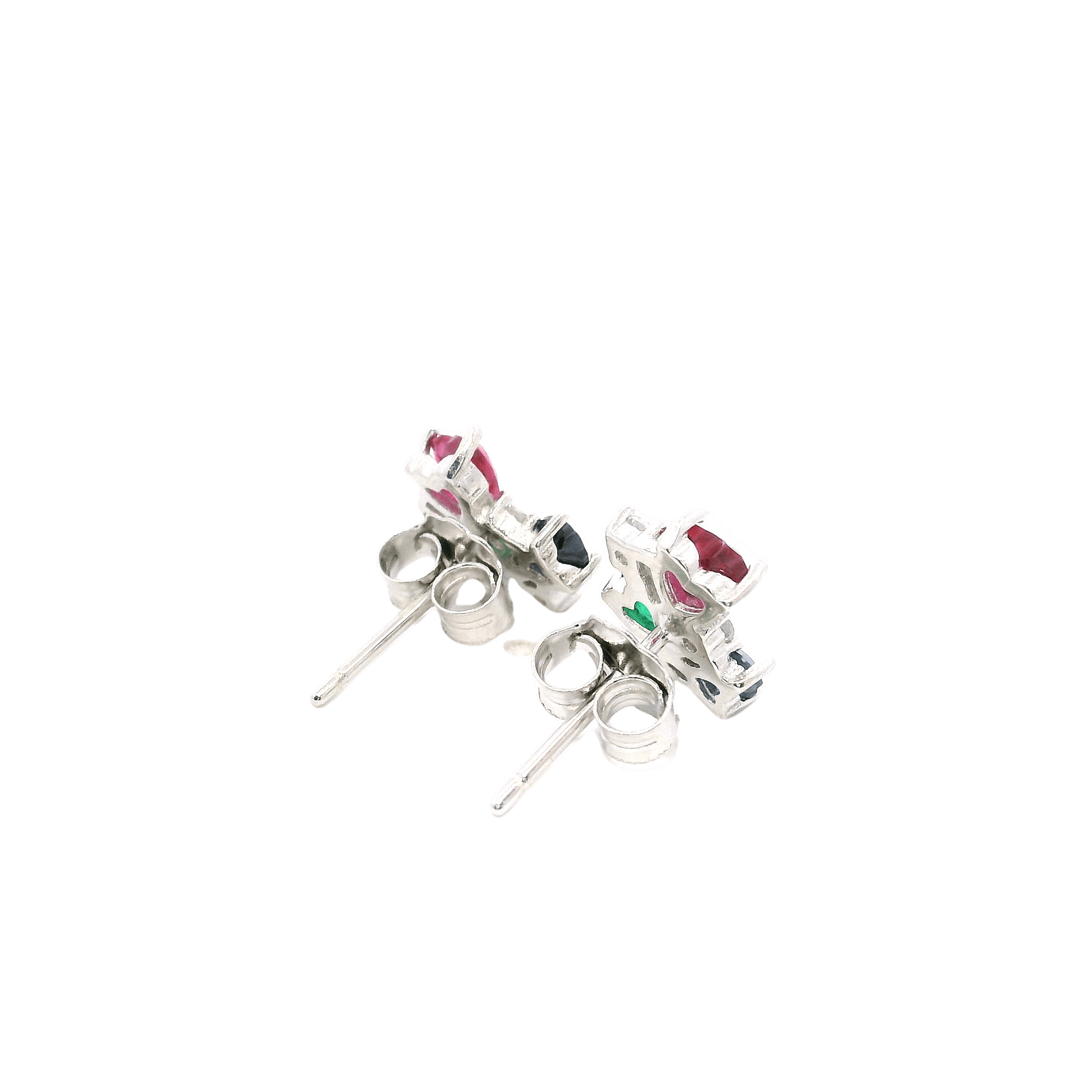 925SS CLUSTER 3 HEART MULTICOLOR CZ EARRINGS - C'SANTOS