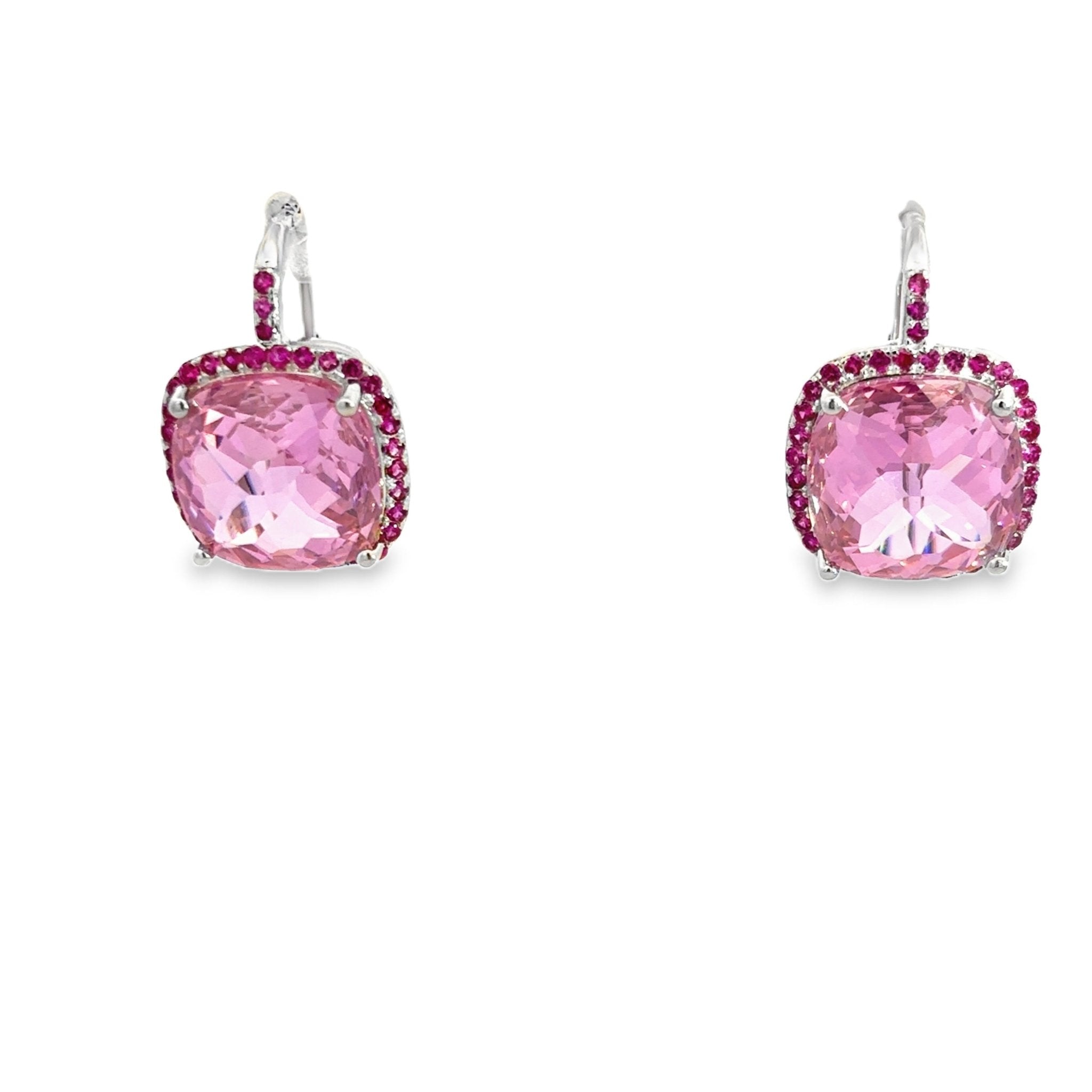 925SS CUSHION PINK CZ EARRINGS - C'SANTOS