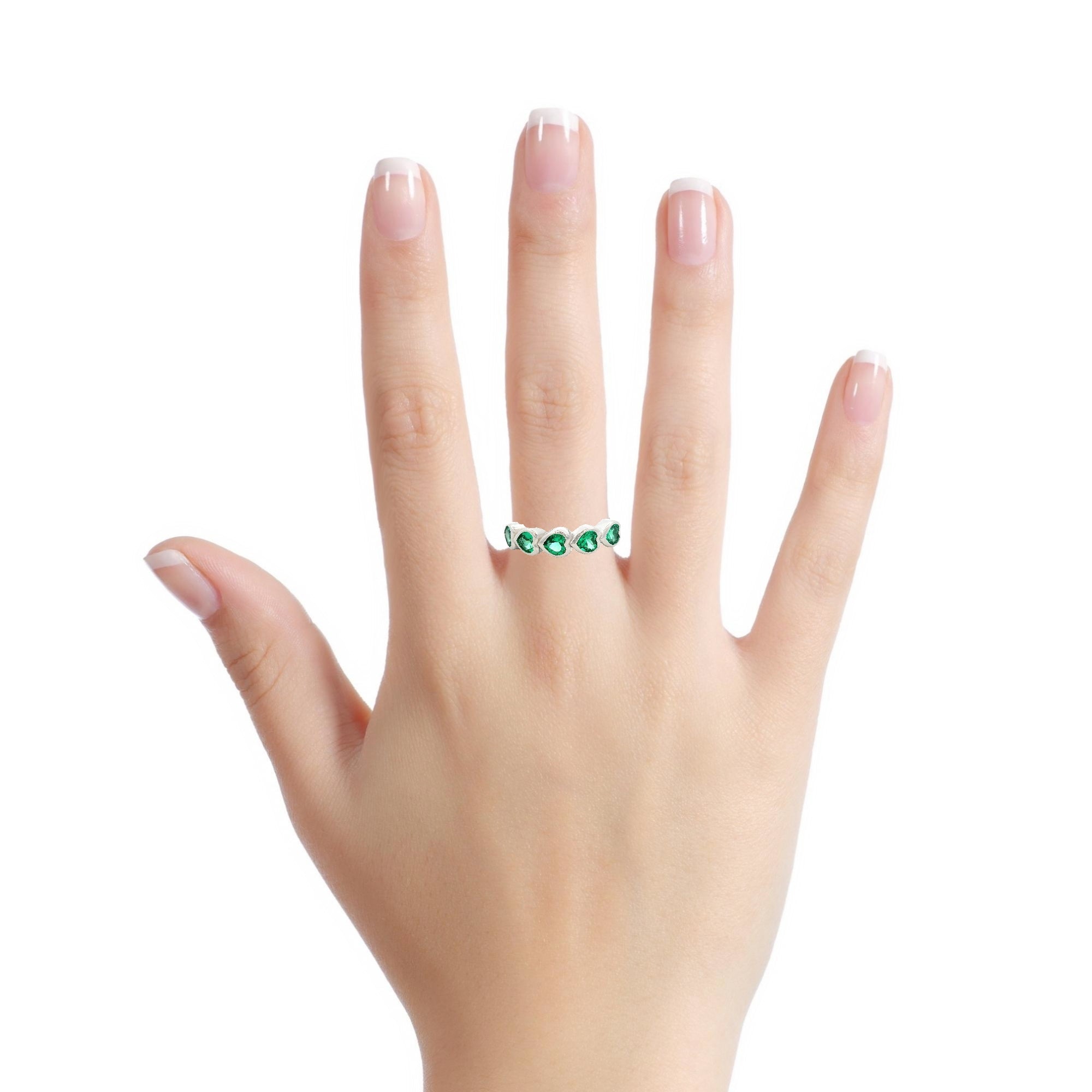 925SS FIVE HEARTS GREEN CZ ADJUSTABLE RING - C'SANTOS