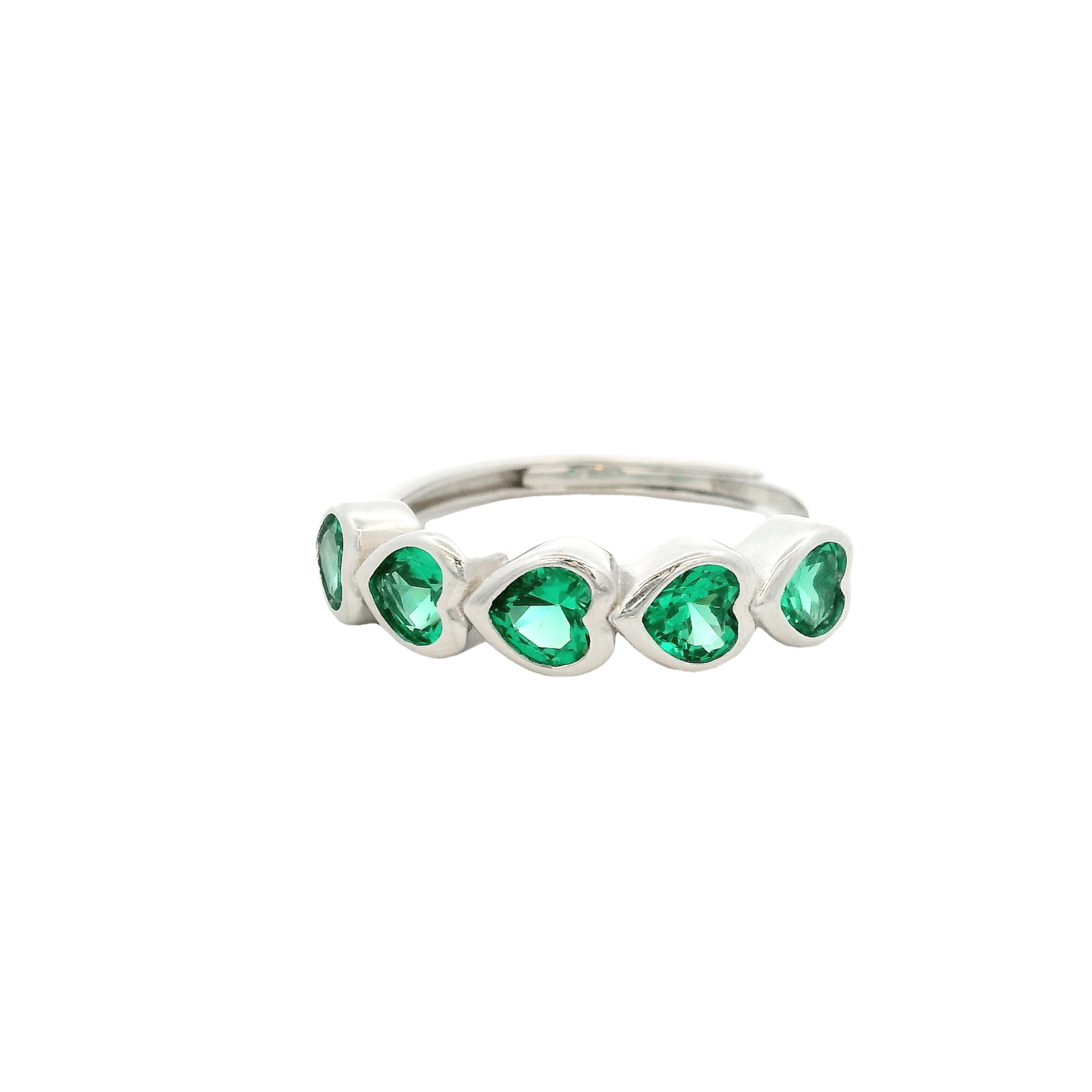925SS FIVE HEARTS GREEN CZ ADJUSTABLE RING - C'SANTOS