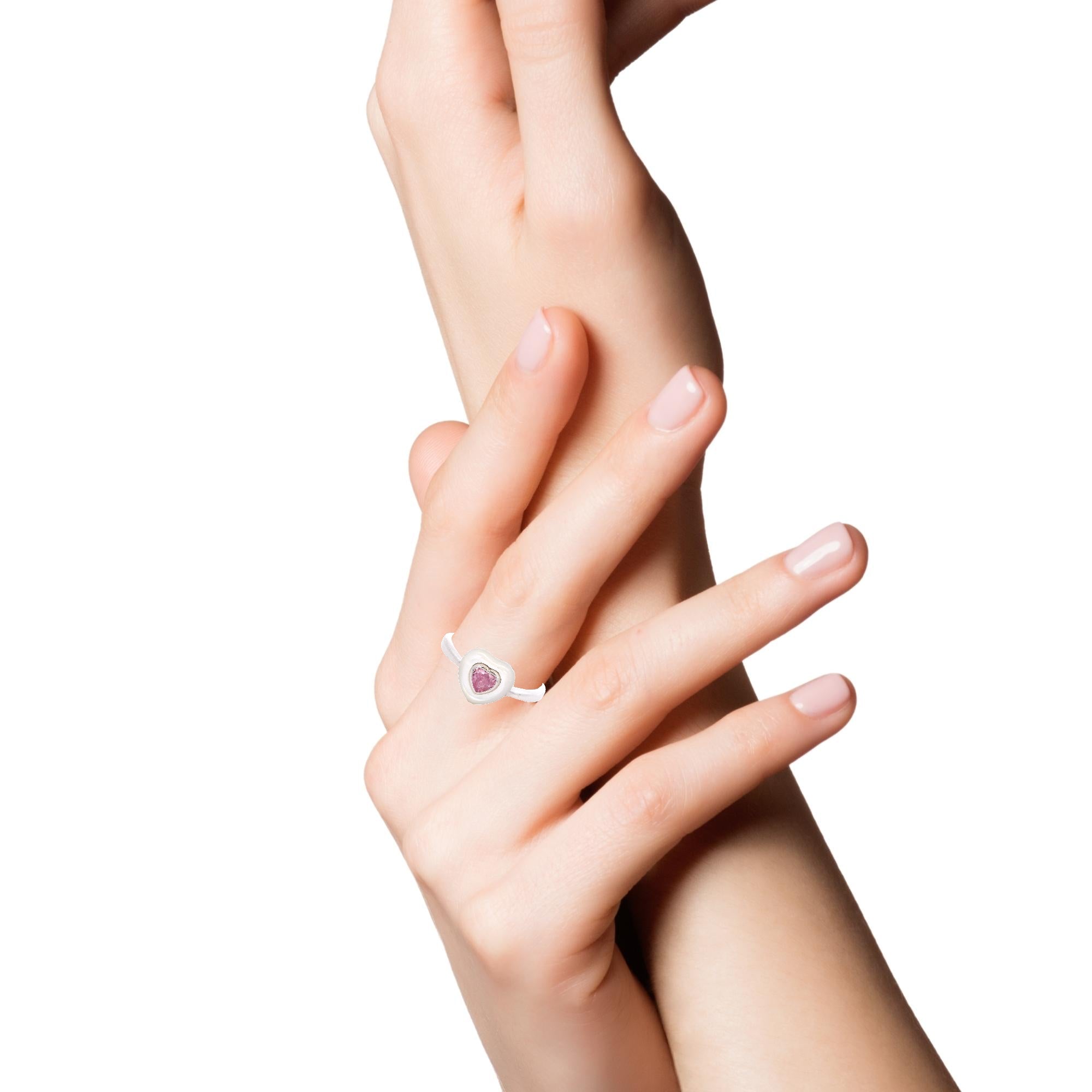 925SS HEART CZ PINK AND SHELL PEARL ADJUSTABLE RING - C'SANTOS