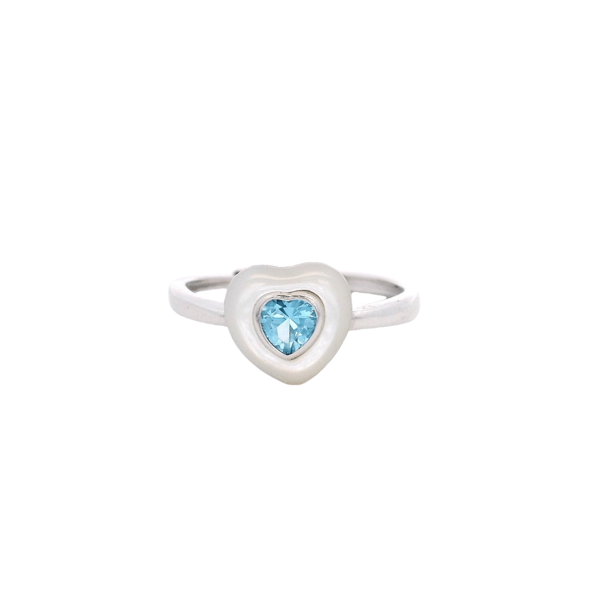 925SS HEART CZ SKY BLUE AND SHELL PEARL ADJUSTABLE RING - C'SANTOS