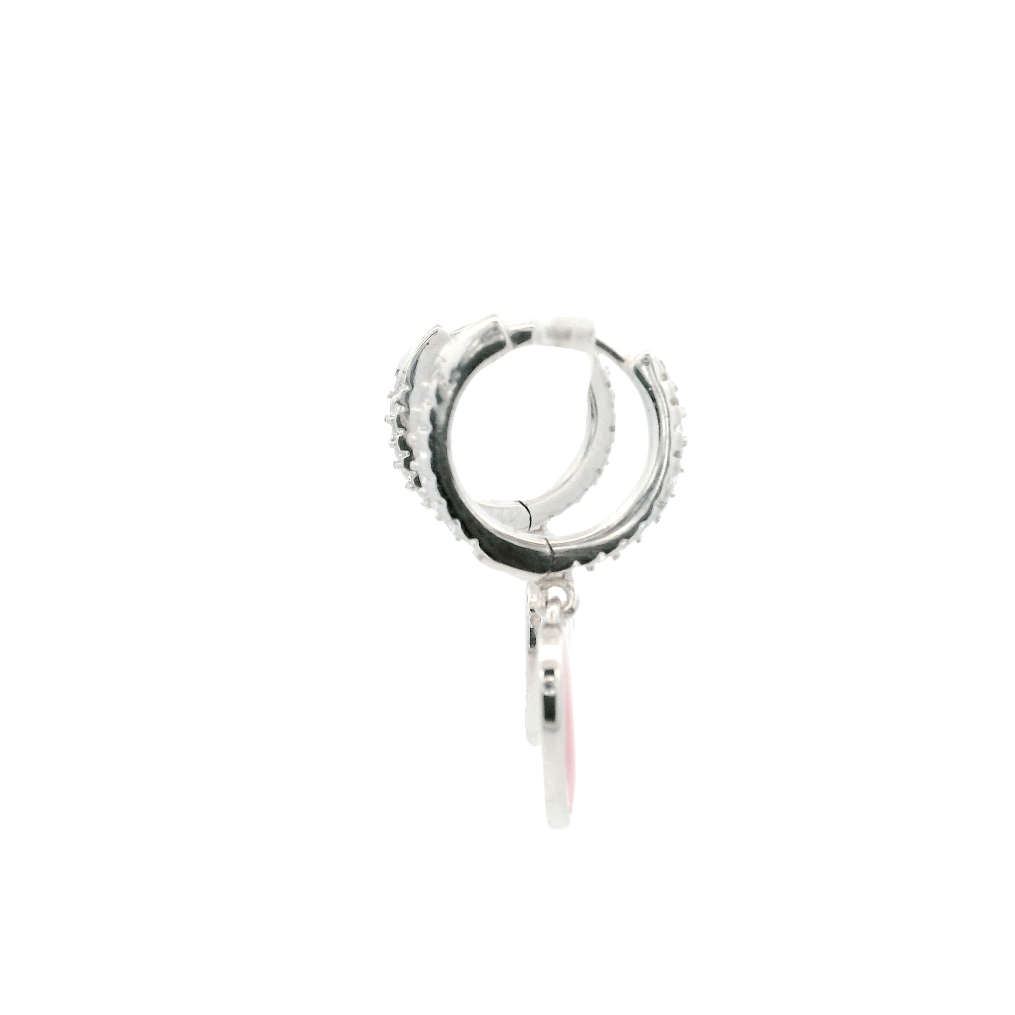 925SS HEART HANGING ENAMEL RED HUGGIES - C'SANTOS