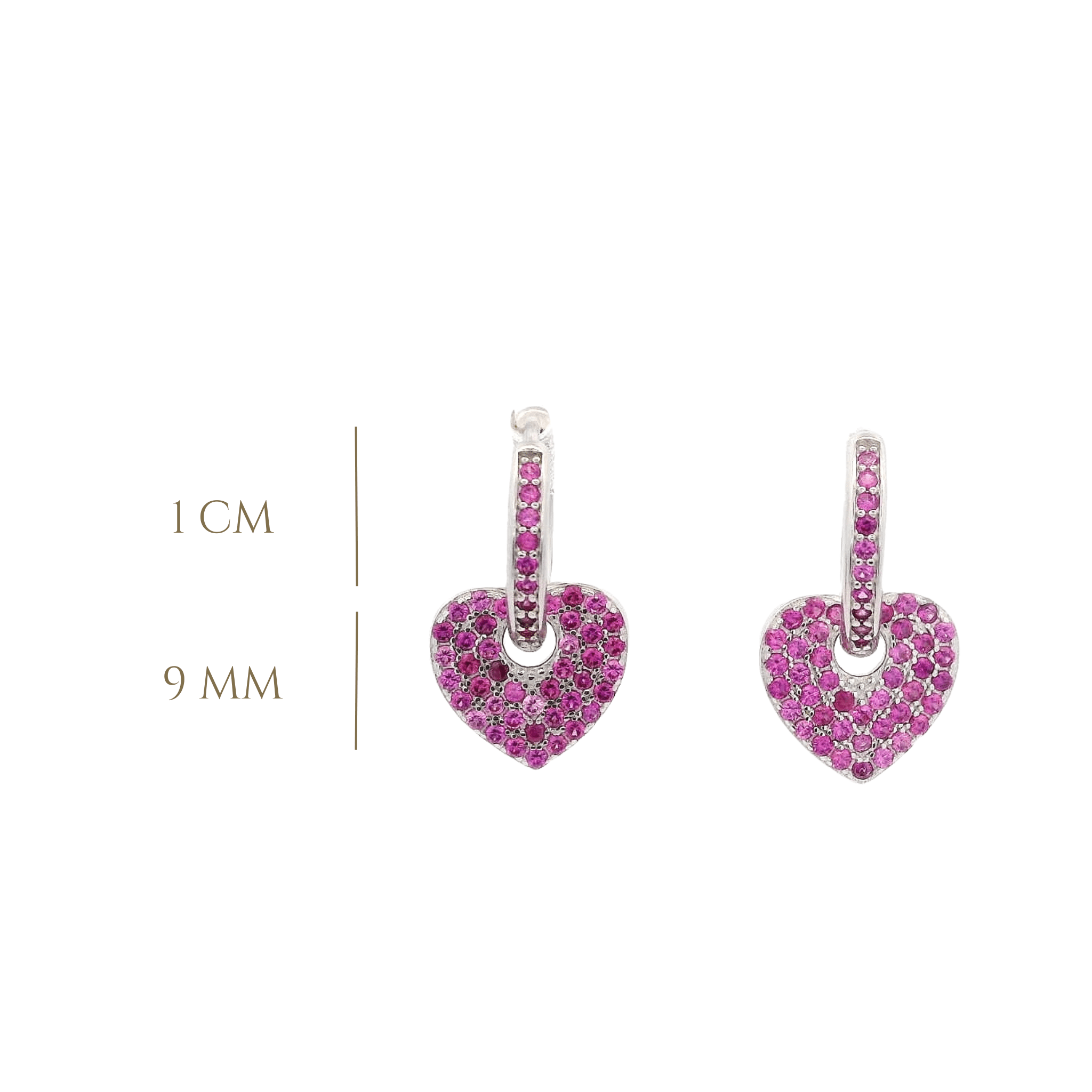 925SS HEART HANGING FUCHSIA CZ HUGGIES - C'SANTOS