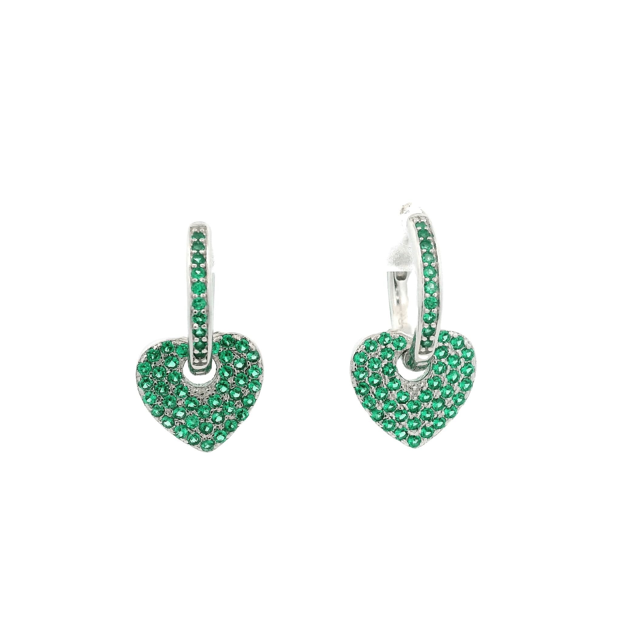 925SS HEART HANGING GREEN CZ EARRINGS - C'SANTOS