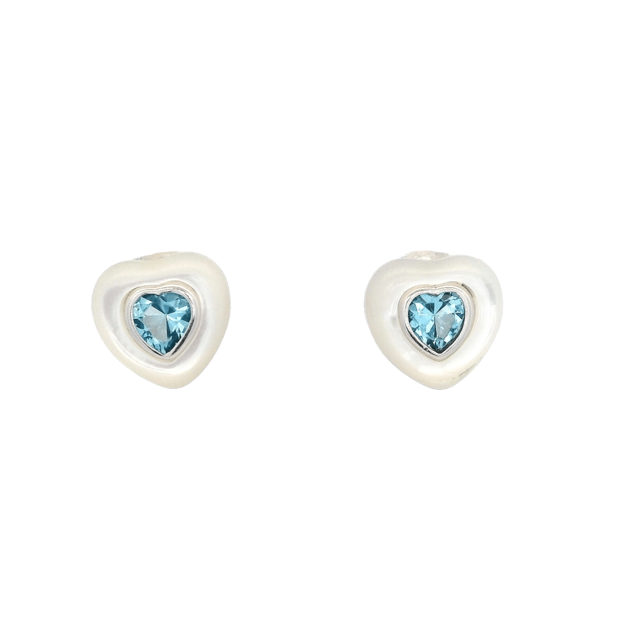 925SS HEART SKY BLUE CZ AND SHELL PEARL EARRINGS - C'SANTOS