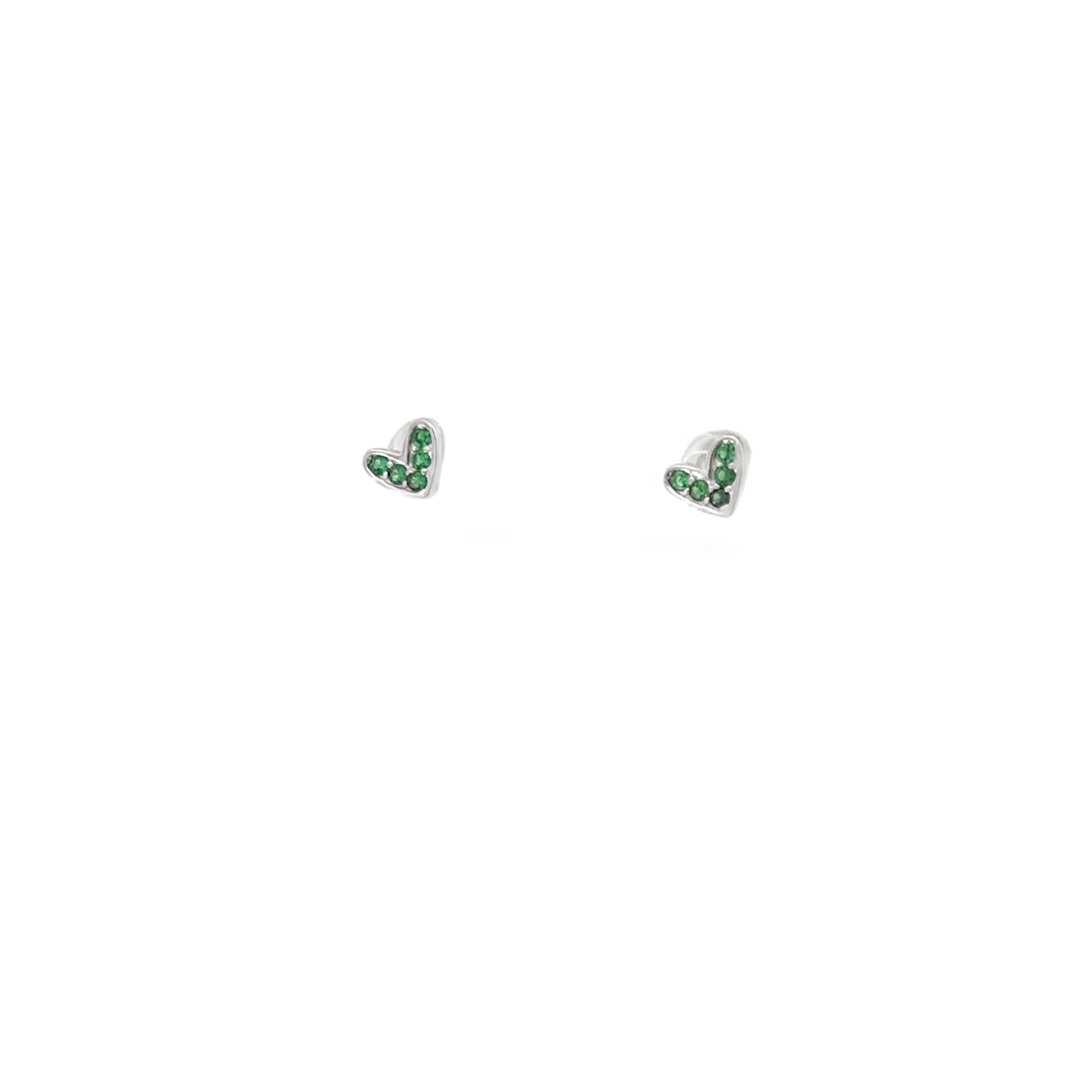 925SS MINI GREEN CZ HEART EARRINGS - C'SANTOS