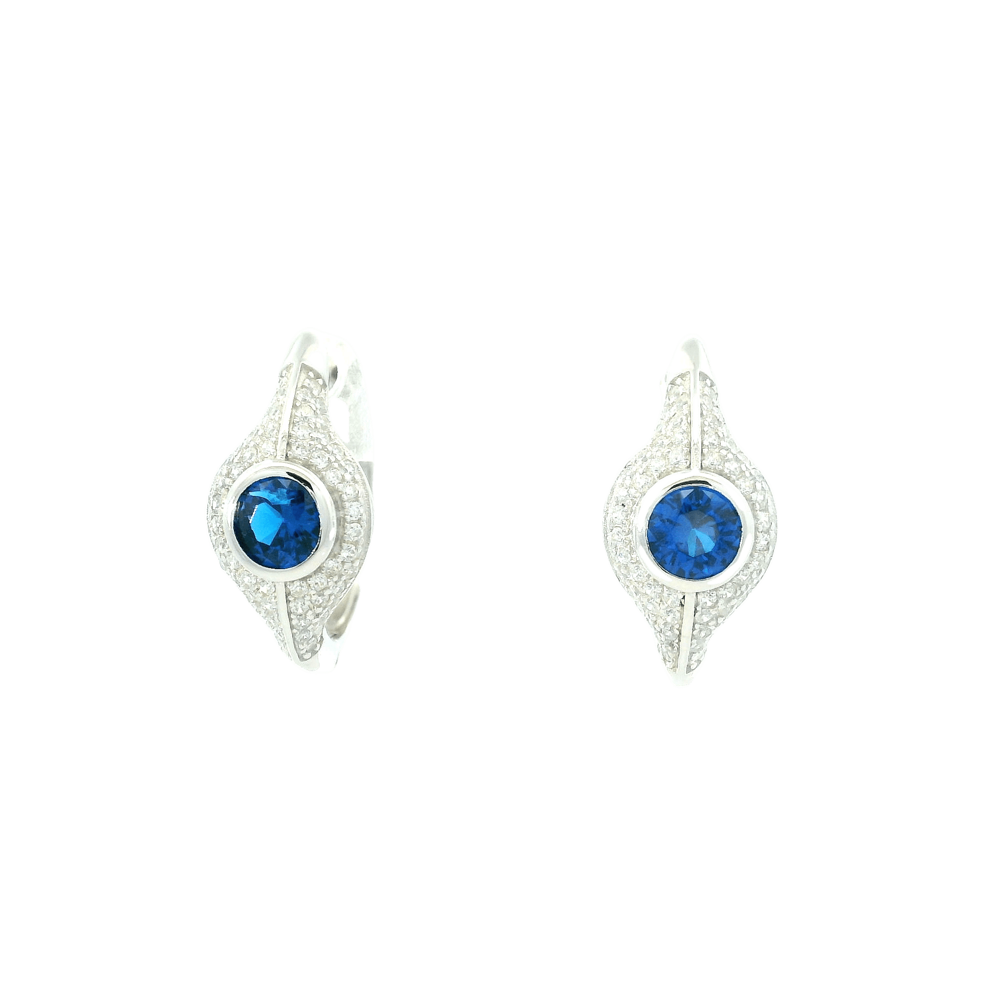 925SS ROUND SPINEL BLUE CZ EARRINGS - C'SANTOS