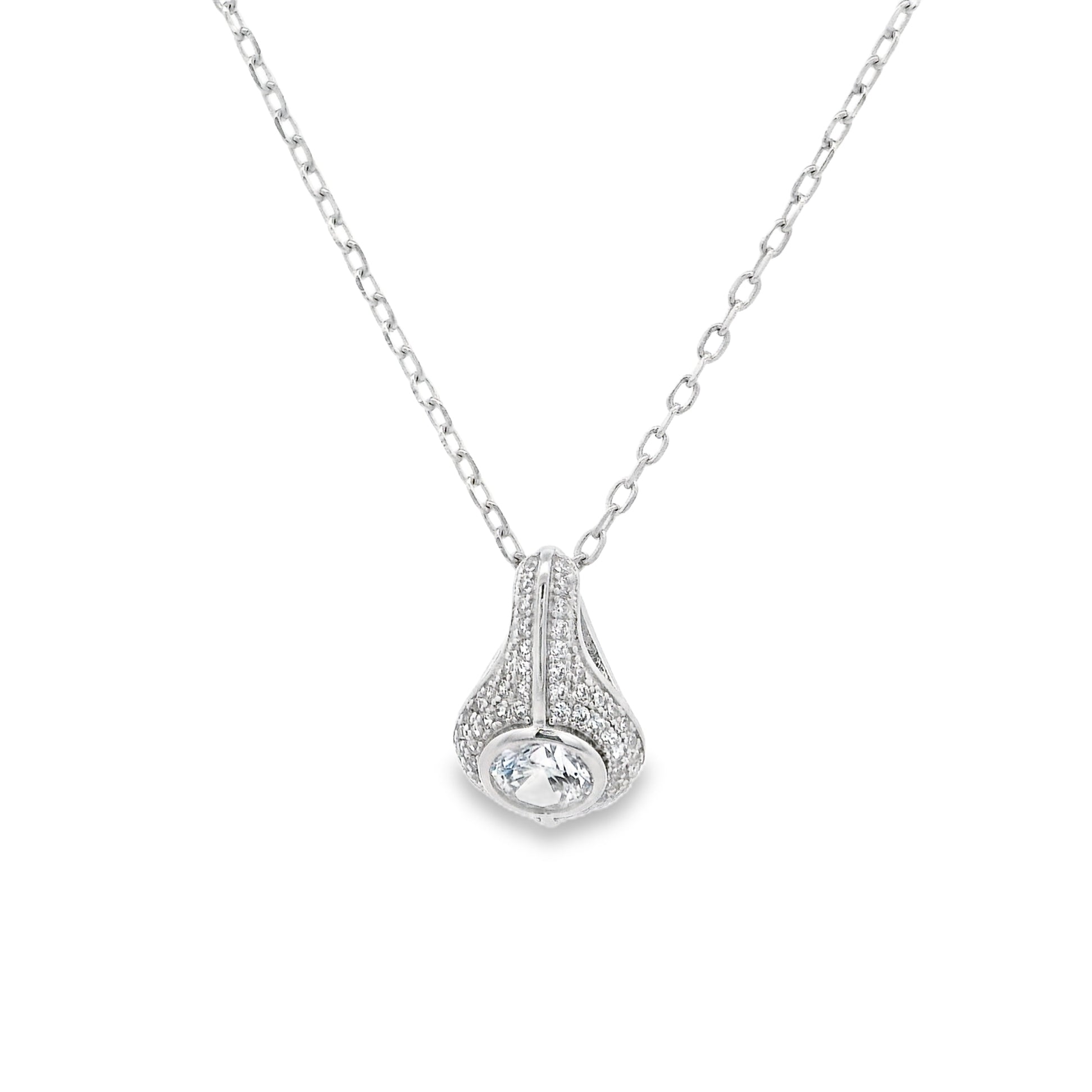 925SS ROUND SPINEL WHITE CZ NECKLACE - C'SANTOS