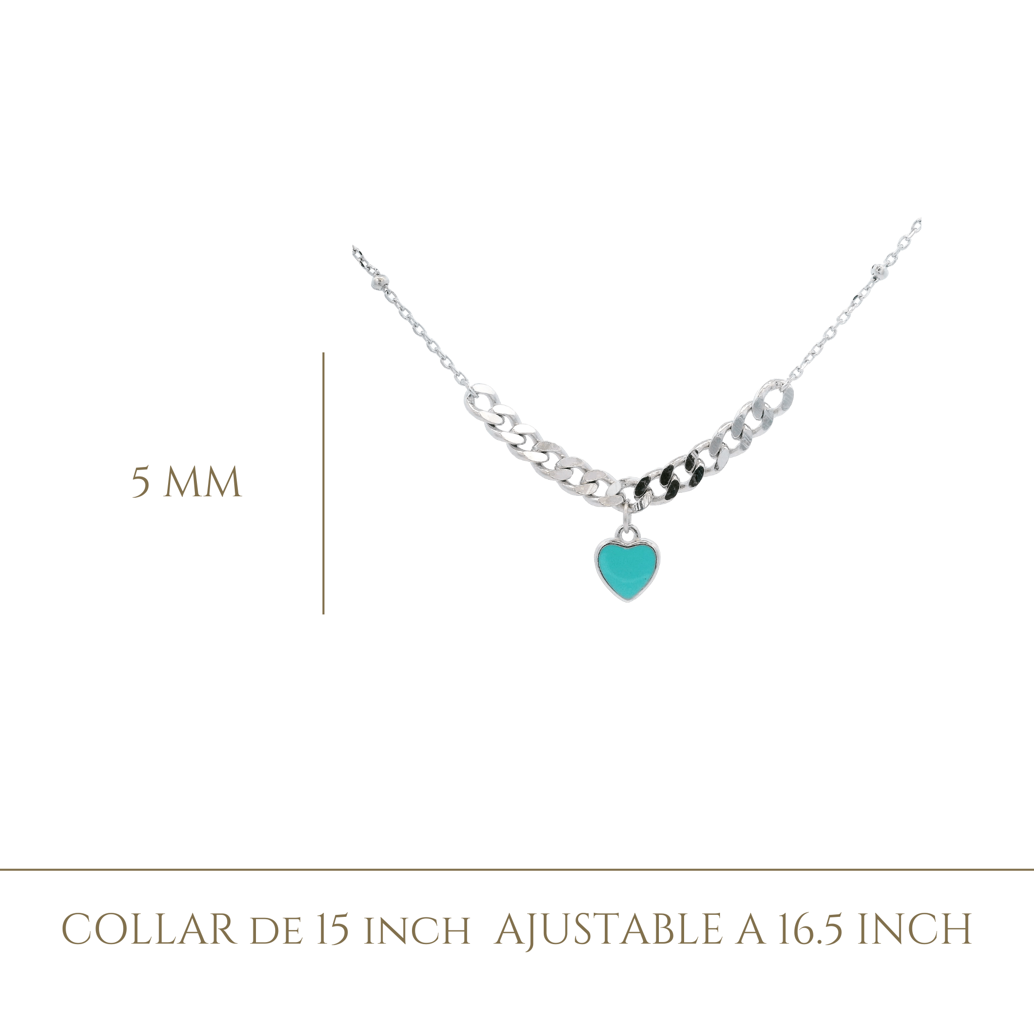 925SS SOLITARY HEART ENAMEL AQUA NECKLACE - C'SANTOS