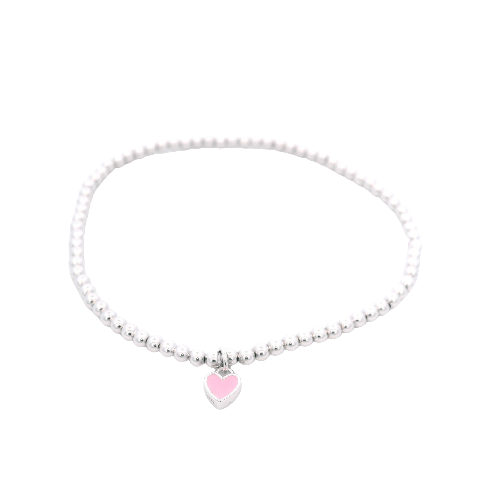 925SS SOLITARY HEART ENAMEL PINK BEAND BRACELET - C'SANTOS