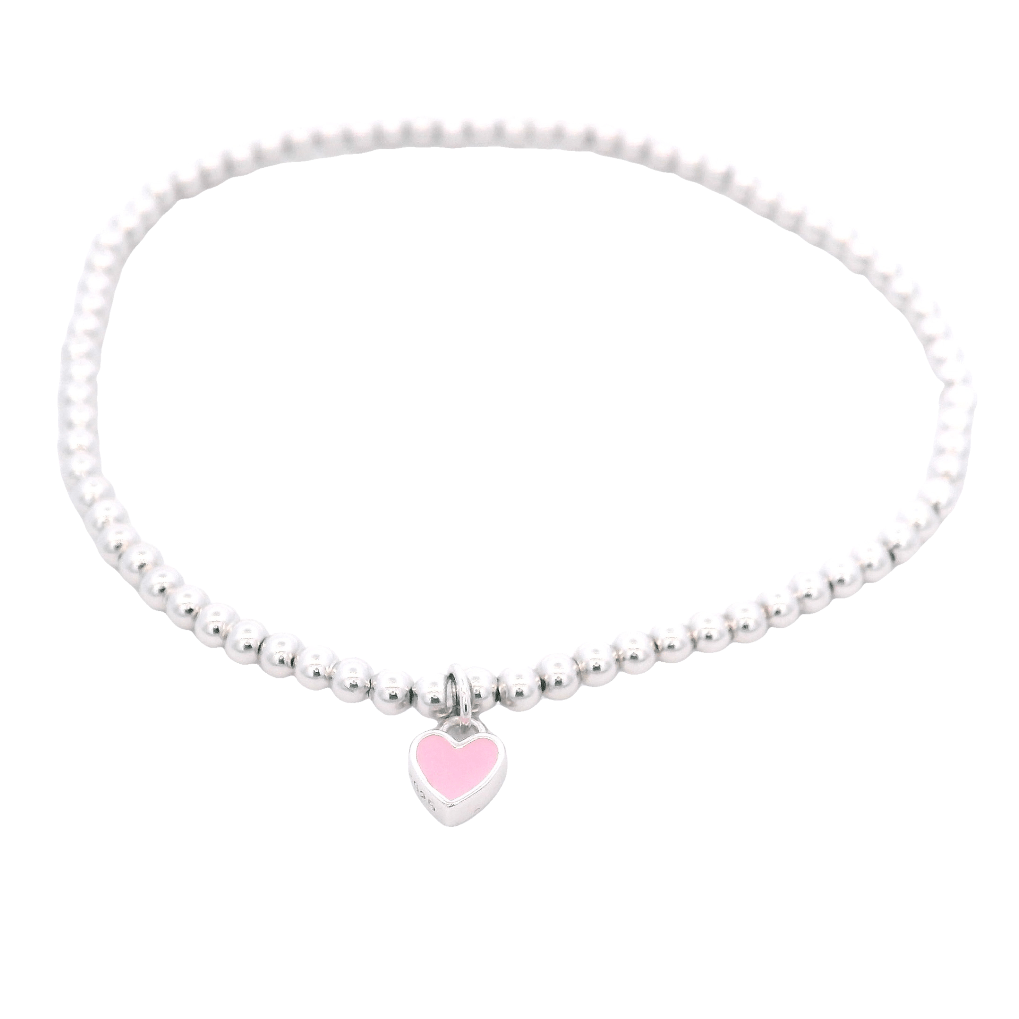 925SS SOLITARY HEART ENAMEL PINK BEAND BRACELET - C'SANTOS