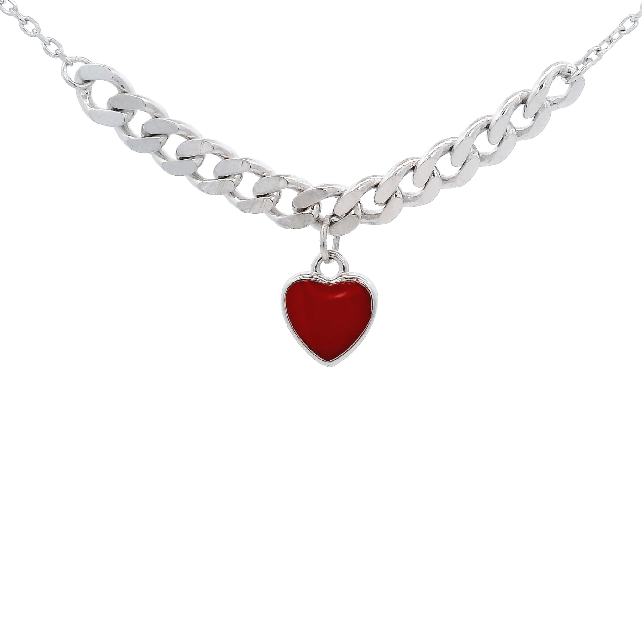 925SS SOLITARY HEART ENAMEL RED NECKLACE - C'SANTOS