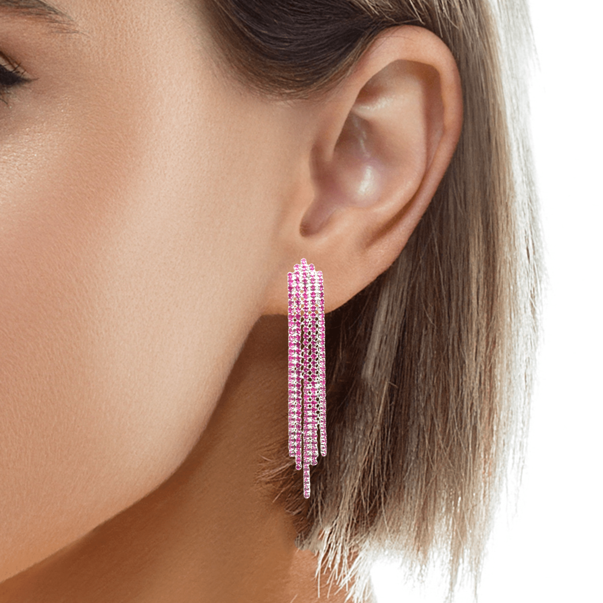 925SS TASEL WITH CZ PINK EARRINGS - C'SANTOS
