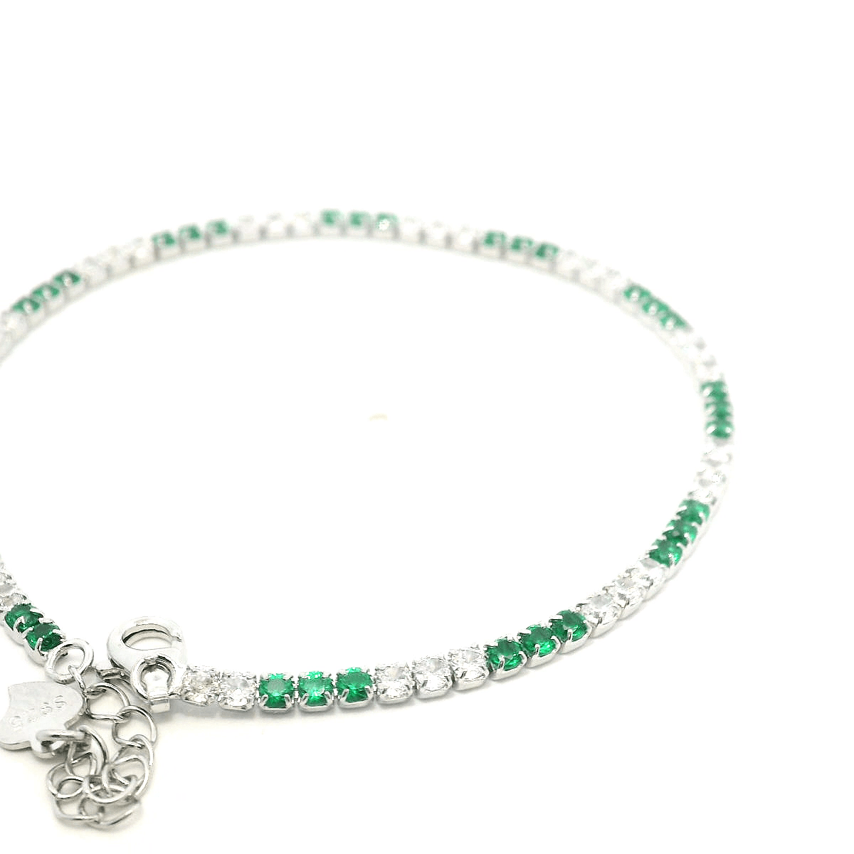 925SS TENNIS 3X3 CZ GREEN AND WHITE BRACELET - C'SANTOS
