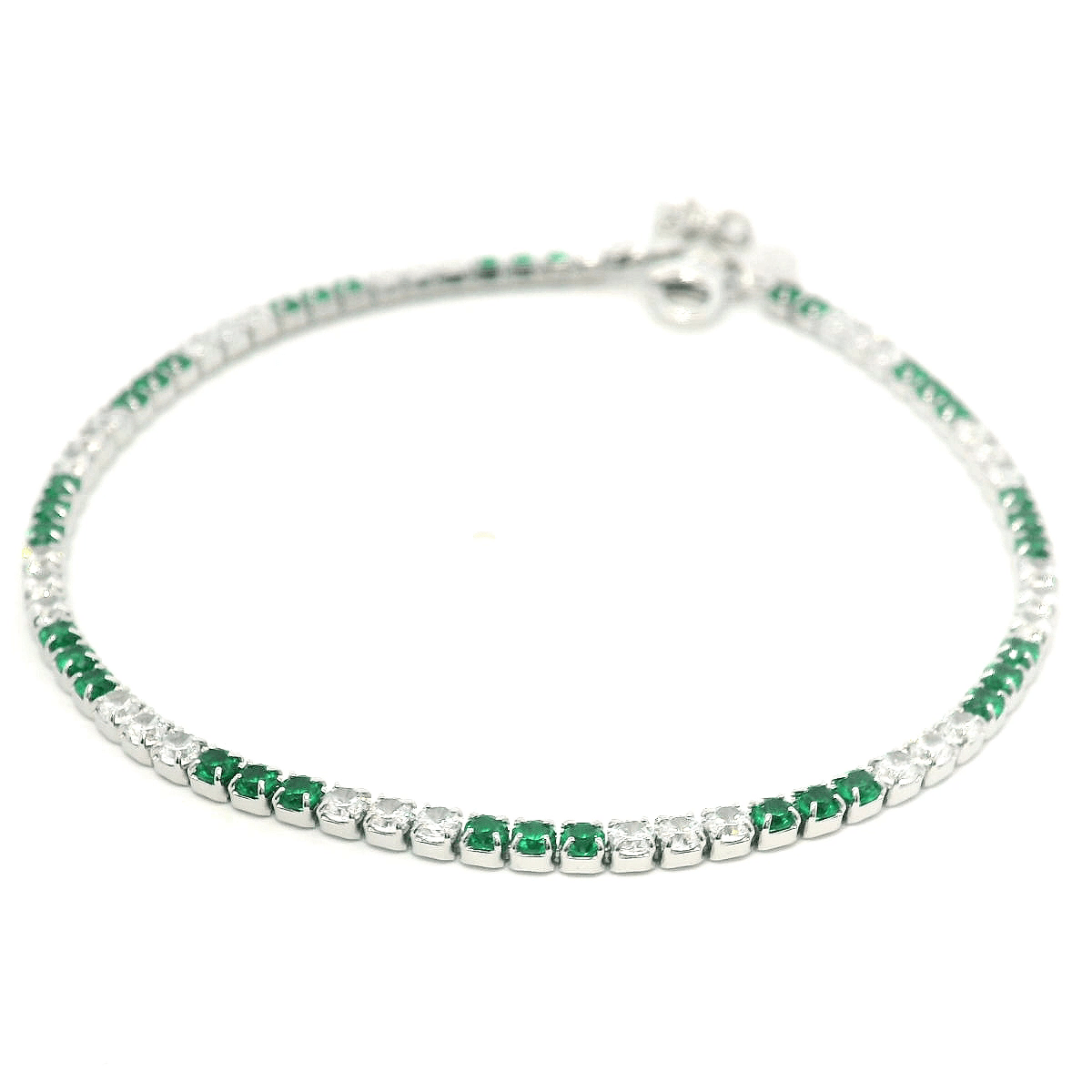 925SS TENNIS 3X3 CZ GREEN AND WHITE BRACELET - C'SANTOS