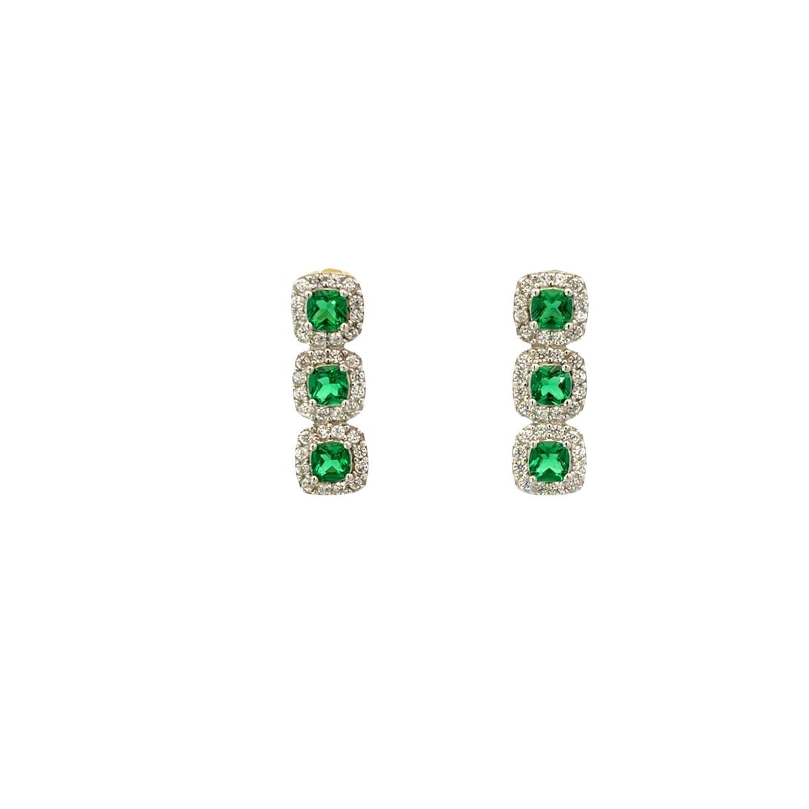 925SS TRIO SQUARE CZ GREEN SET - C'SANTOS