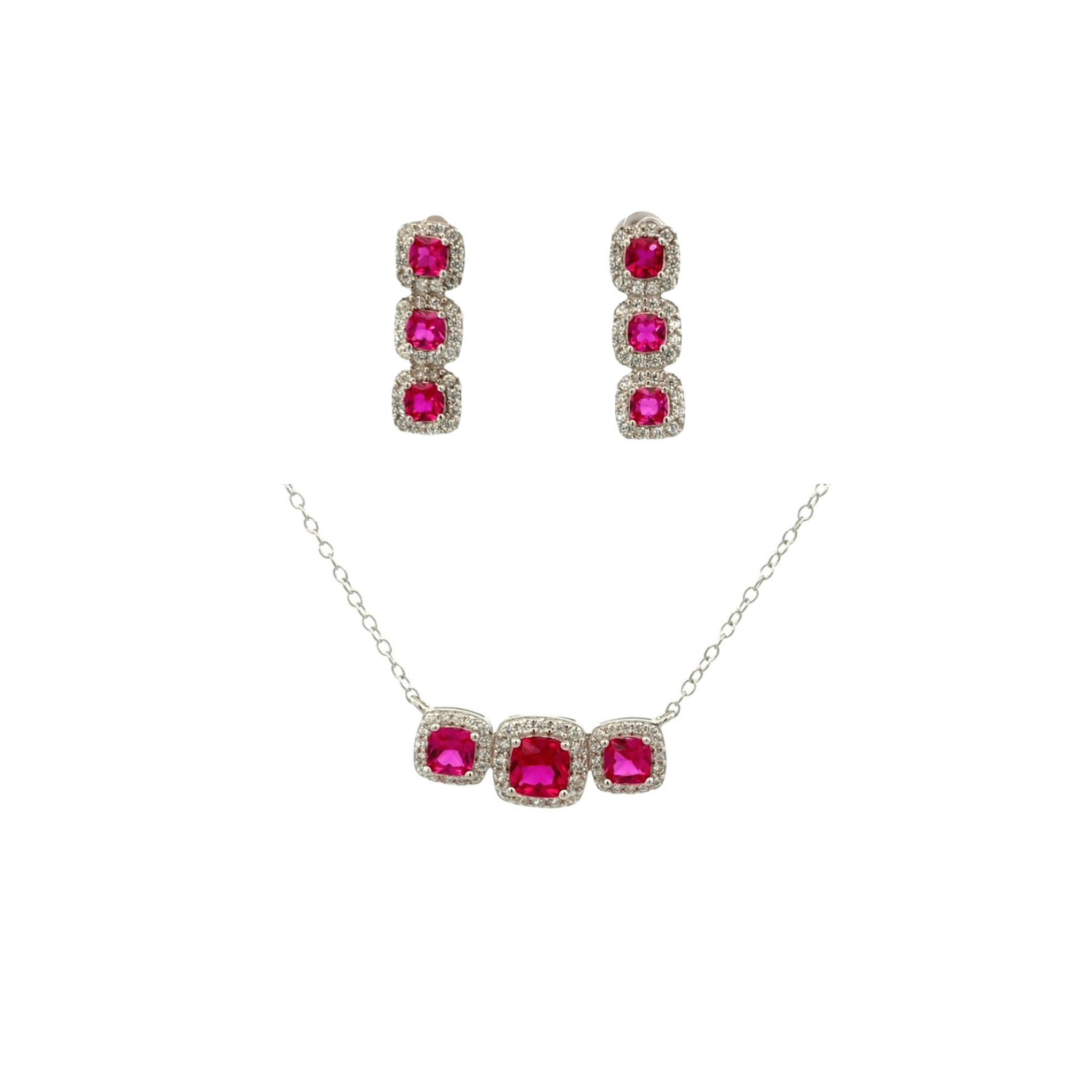 925SS TRIO SQUARE CZ RED SET - C'SANTOS