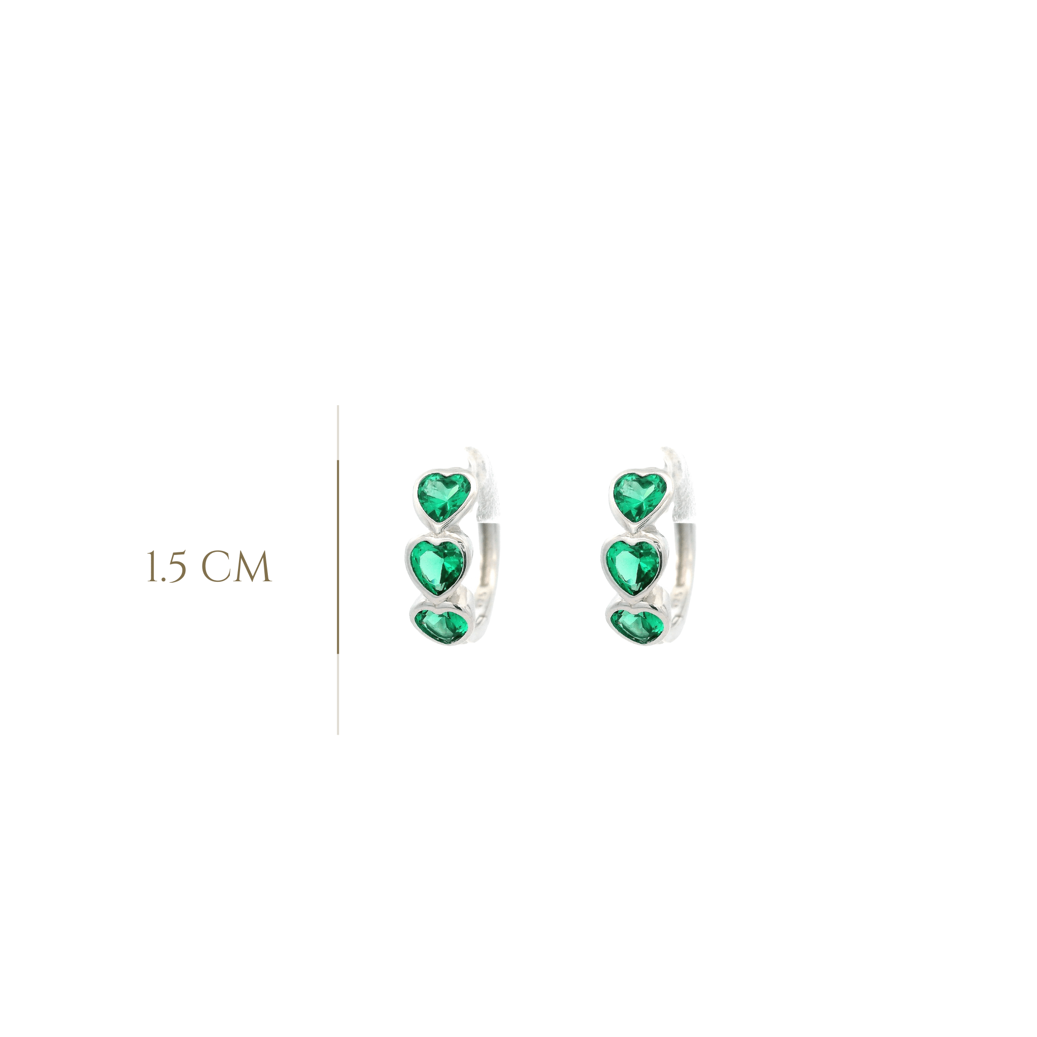 925SS TRIPLE HEART GREEN CZ HOOPS - C'SANTOS