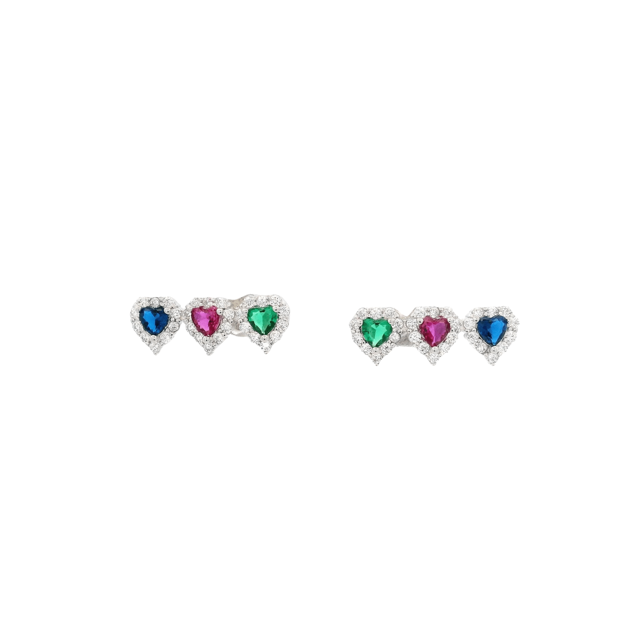 925SS TRIPLE HEART MULTICOLOR CZ EARRINGS - C'SANTOS