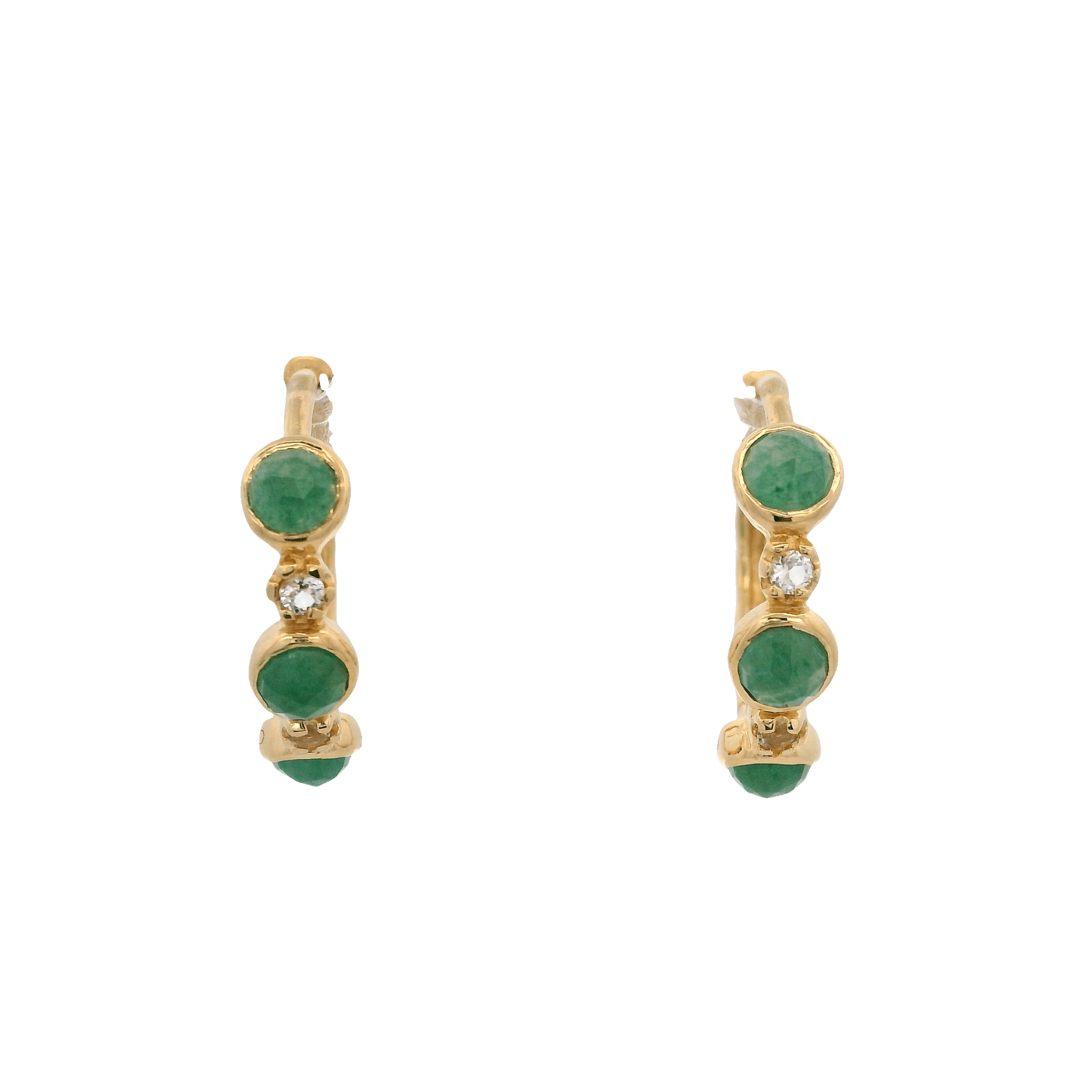 925YG 3 STONE AVENTURINE GREEN AND TOPAZ WHITE EARRINGS - C'SANTOS