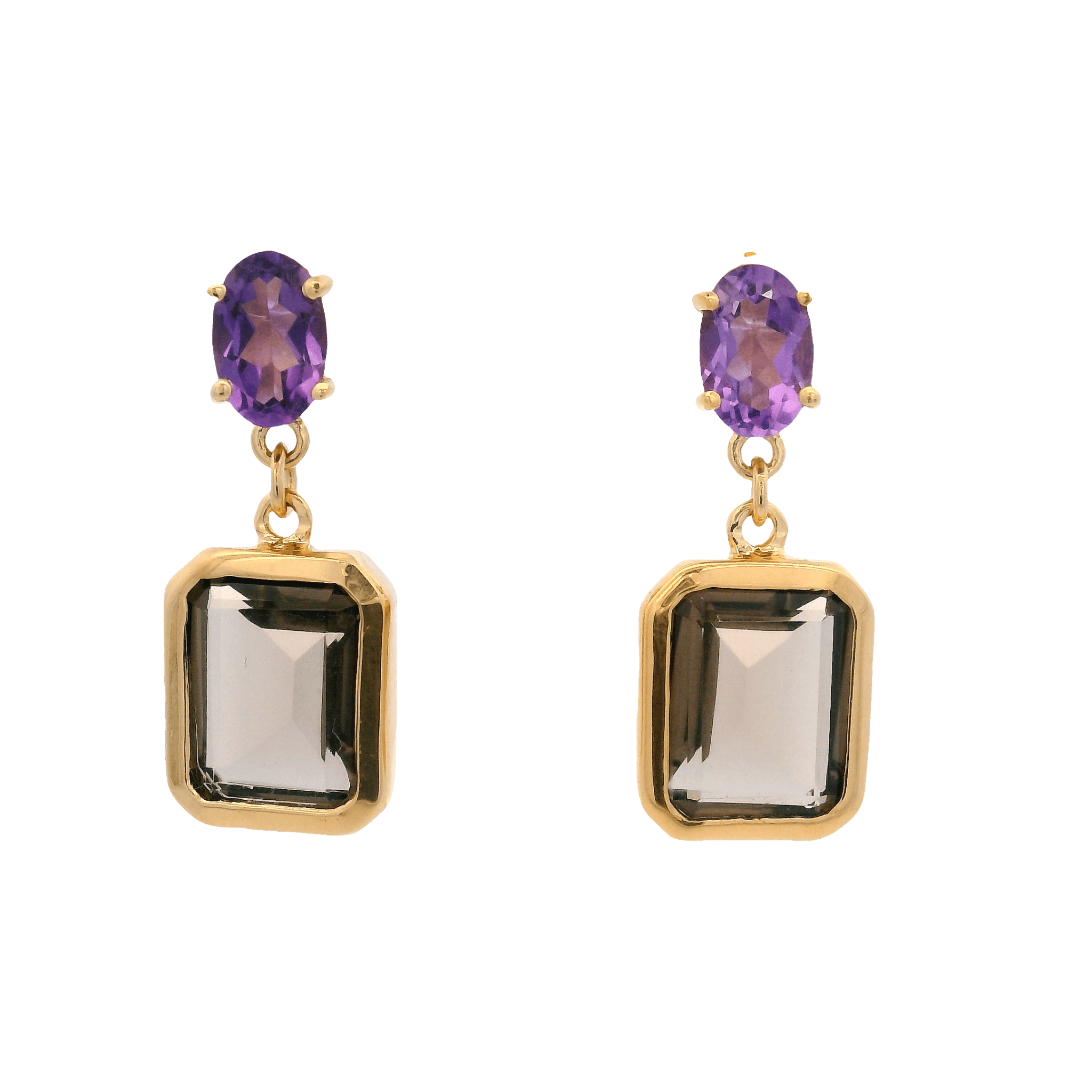 925YG AMETHYST DROP RECTAGLE SMOKY QUARTZ EARRINGS - C'SANTOS