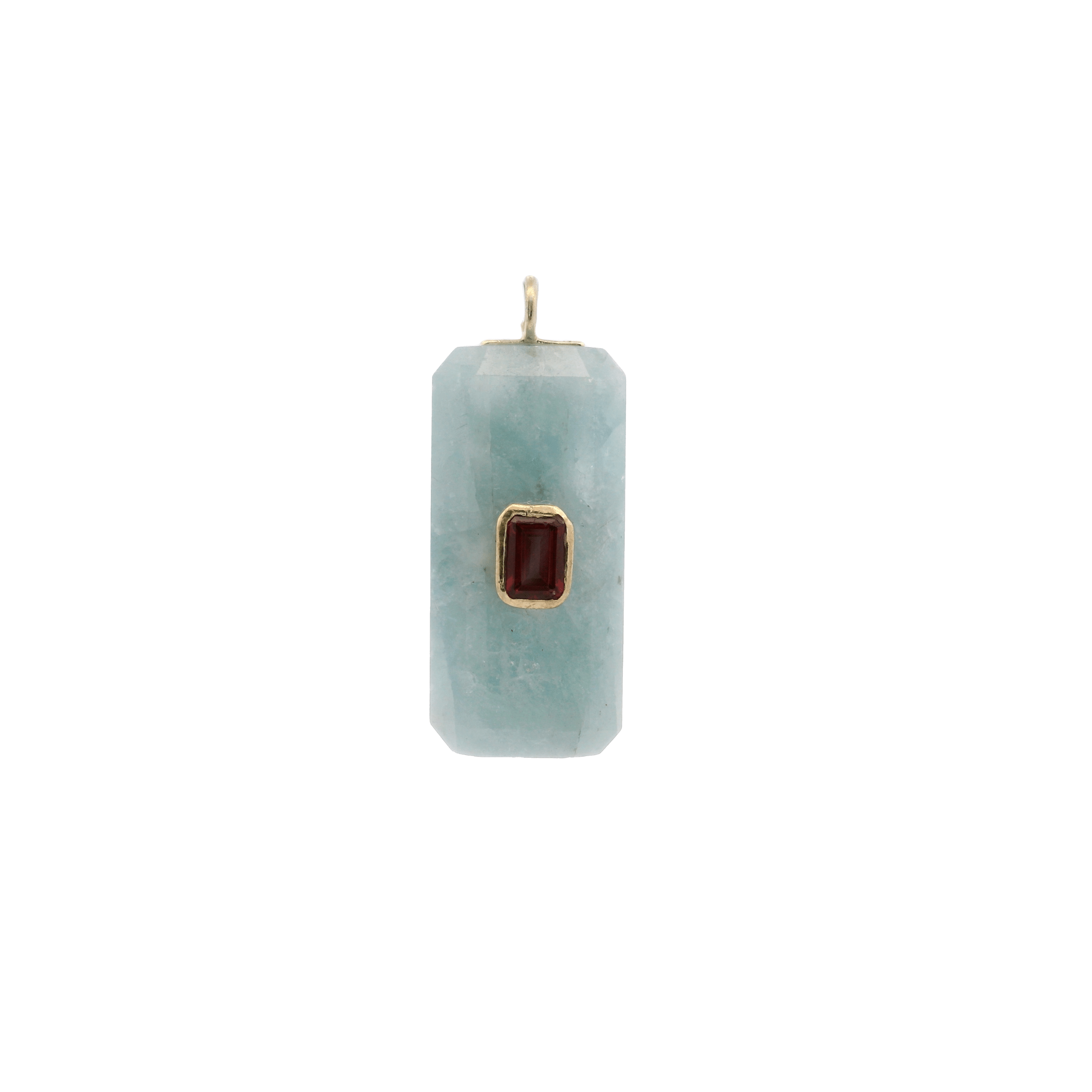 925YG BAGUETTE AQUAMARINE CENTER GARNET CHARM - C'SANTOS