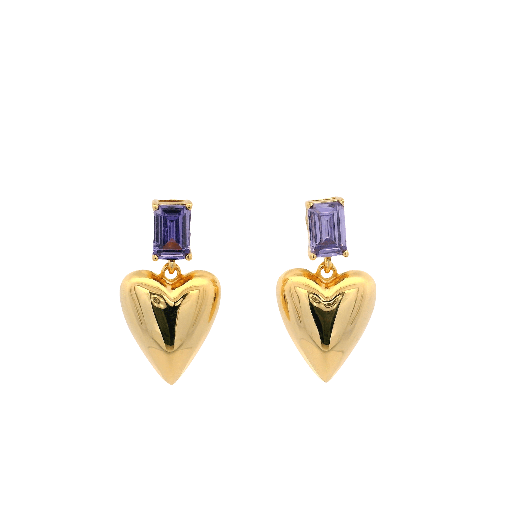 925YG BAGUETTE PURPLE WITH DOME HEART EARRINGS - C'SANTOS