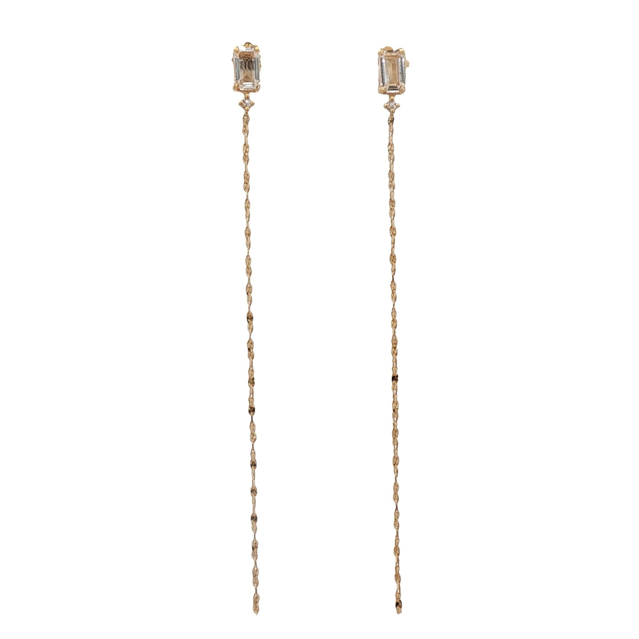 925YG BAGUETTE ROCK CRYSTAL CHAIN EARRINGS - C'SANTOS