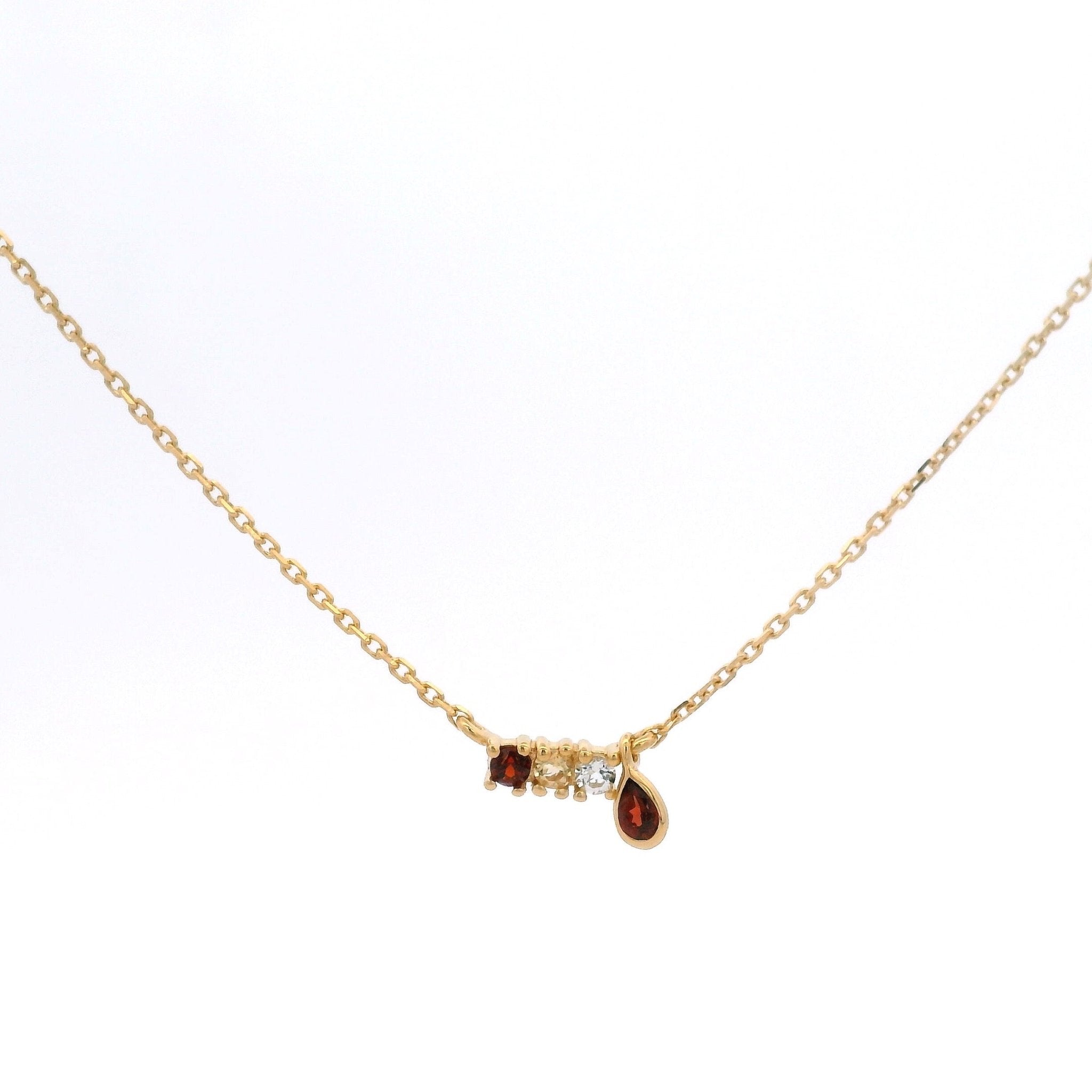 925YG BAR 3 STONE WITH DROP GARNET NECKLACE - C'SANTOS