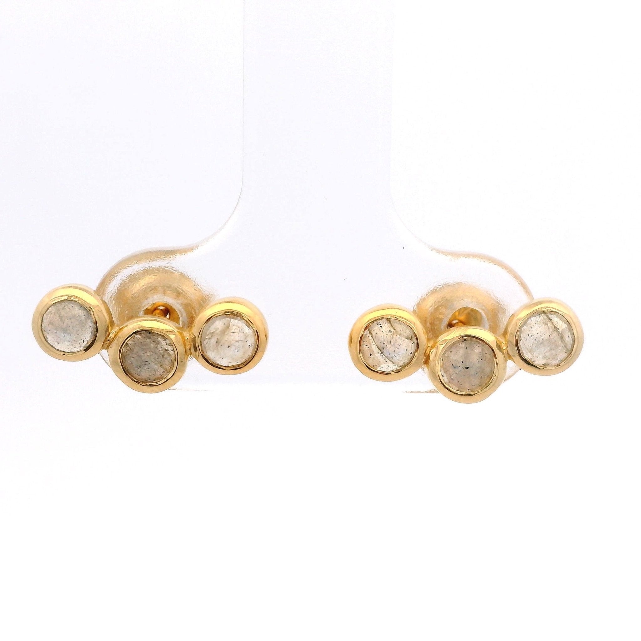 925YG BAR CURV 3 STONE BEZEL LABRADORITE EARRINGS - C'SANTOS