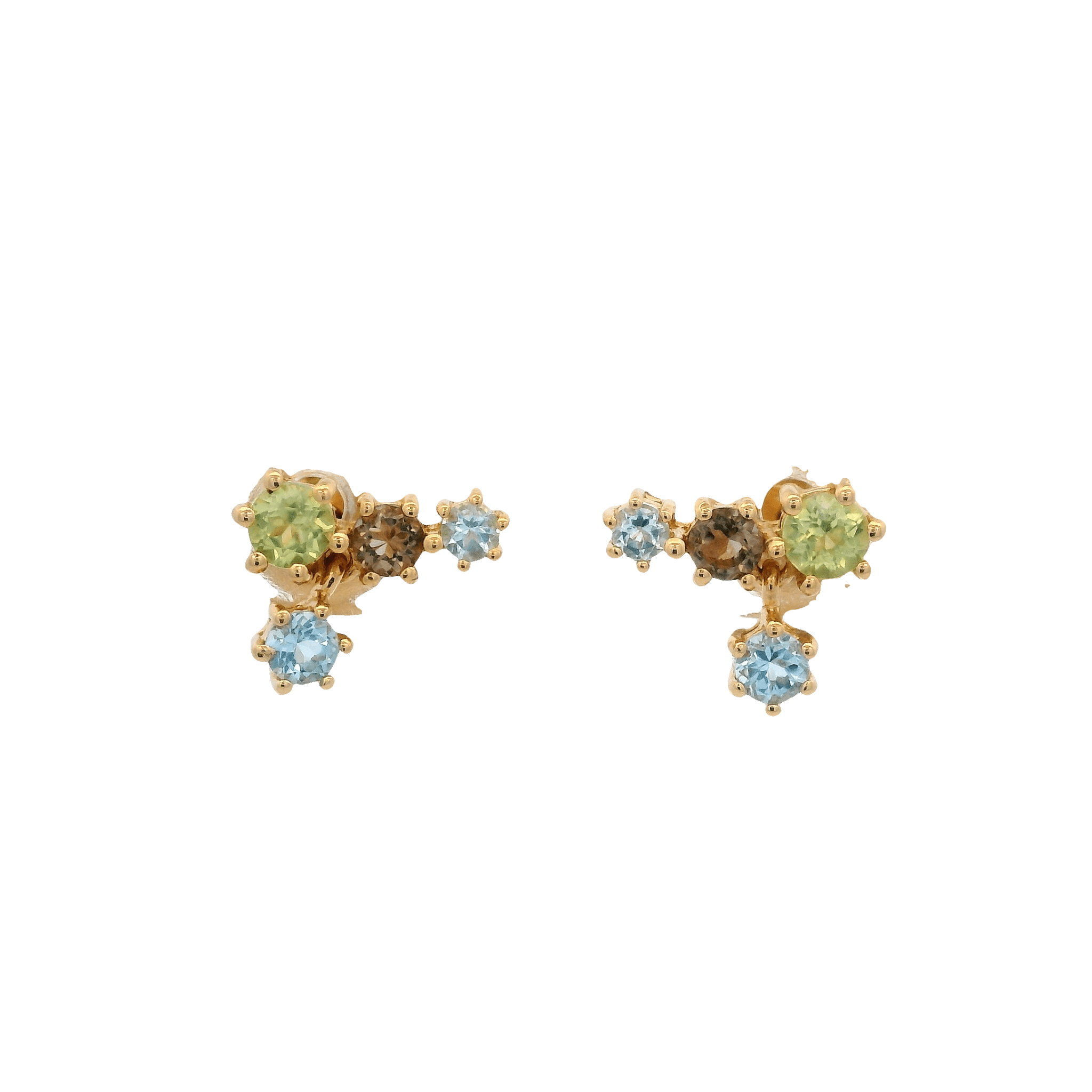 925YG BAR CURV MULTI STONE PERIDOT SMOKY QUARTZ EARRINGS - C'SANTOS