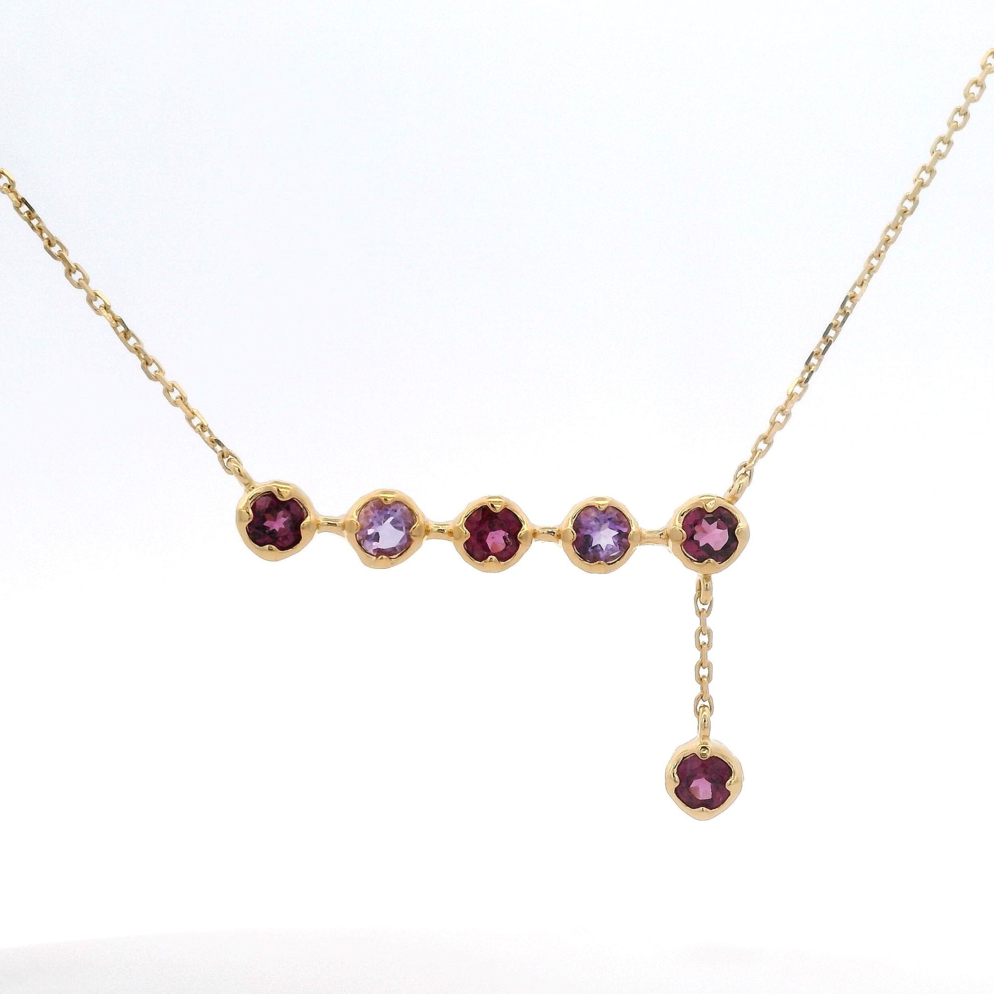 925YG BAR GARNET AMETHYST DROP GARNET NECKLACE - C'SANTOS